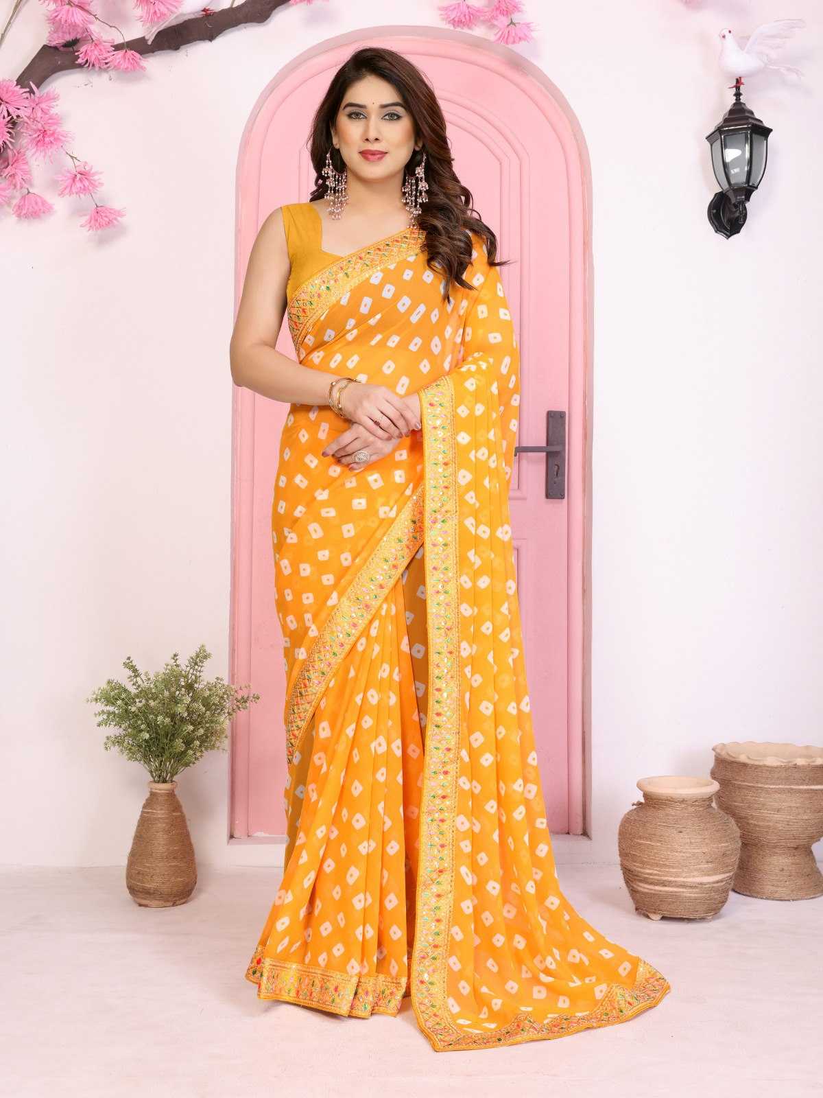 Ynf Georgette RIN188 Sakhi5 Sarees Wholesale Fancy Sarees Embroidered Sarees Bandhani Bandhej Sarees Rajasthani Sarees Manufacturer