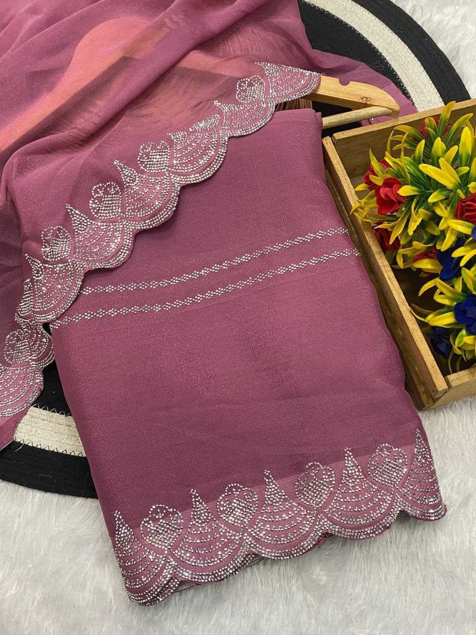 Ynf Georgette RIN216 Harshita Sarees Wholesale Party Wear Sarees Fancy Sarees Stone Work Saree Cutwork Saree Manufacturer