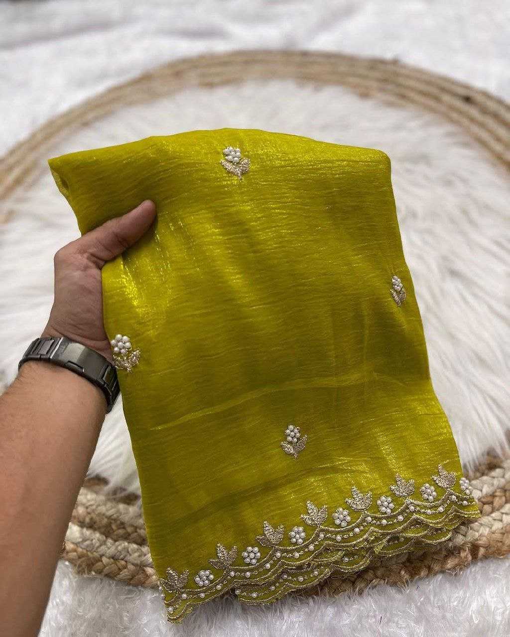 Ynf Georgette RIN216 Parvati crunchy Sarees Wholesale Georgette Sarees Embroidered Sarees Cutwork Saree Manufacturer