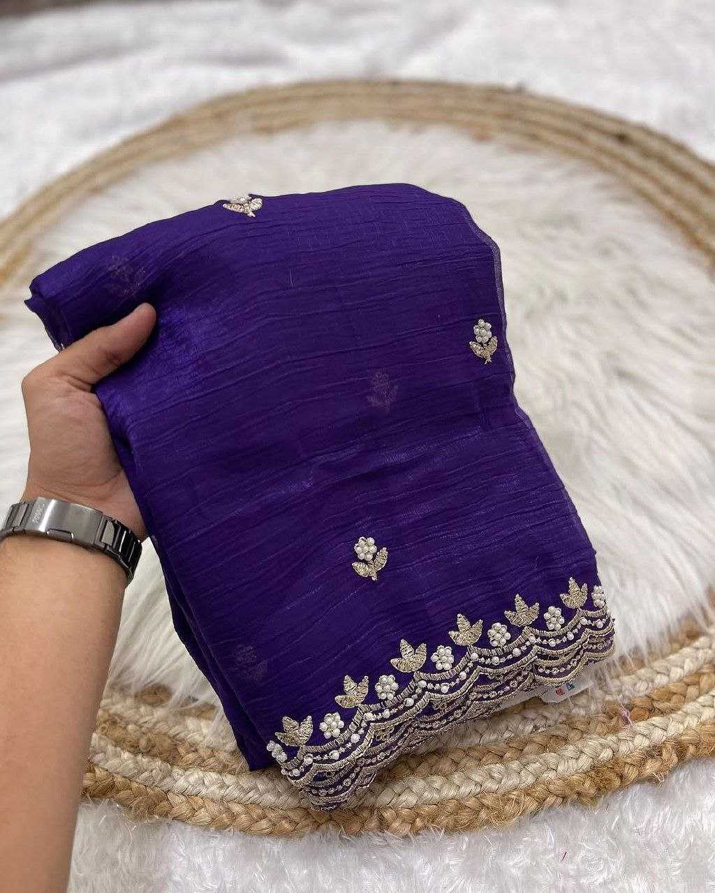 Ynf Georgette RIN216 Parvati crunchy Sarees Wholesale Georgette Sarees Embroidered Sarees Cutwork Saree Manufacturer