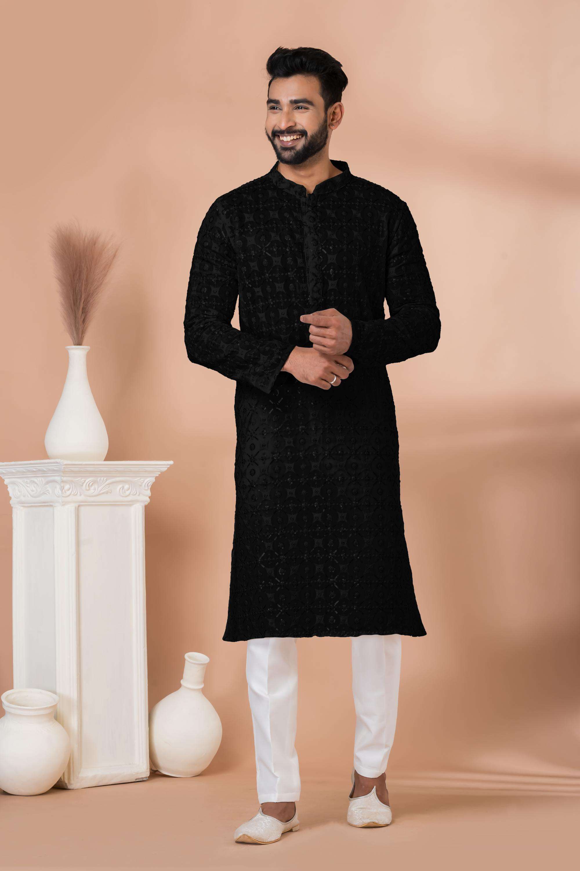 Ynf Georgette RIN223 3309B Mens Wear Wedding Collections Wholesale Men Wedding kurta Embroidered Kurta Pajama Haldi Outfits Manufacturer