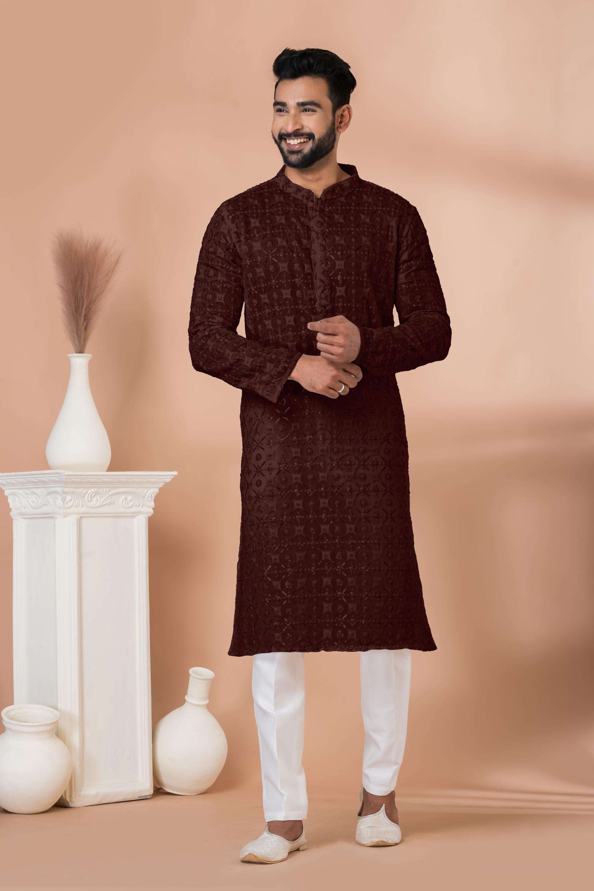 Ynf Georgette RIN223 3309B Mens Wear Wedding Collections Wholesale Men Wedding kurta Embroidered Kurta Pajama Haldi Outfits Manufacturer