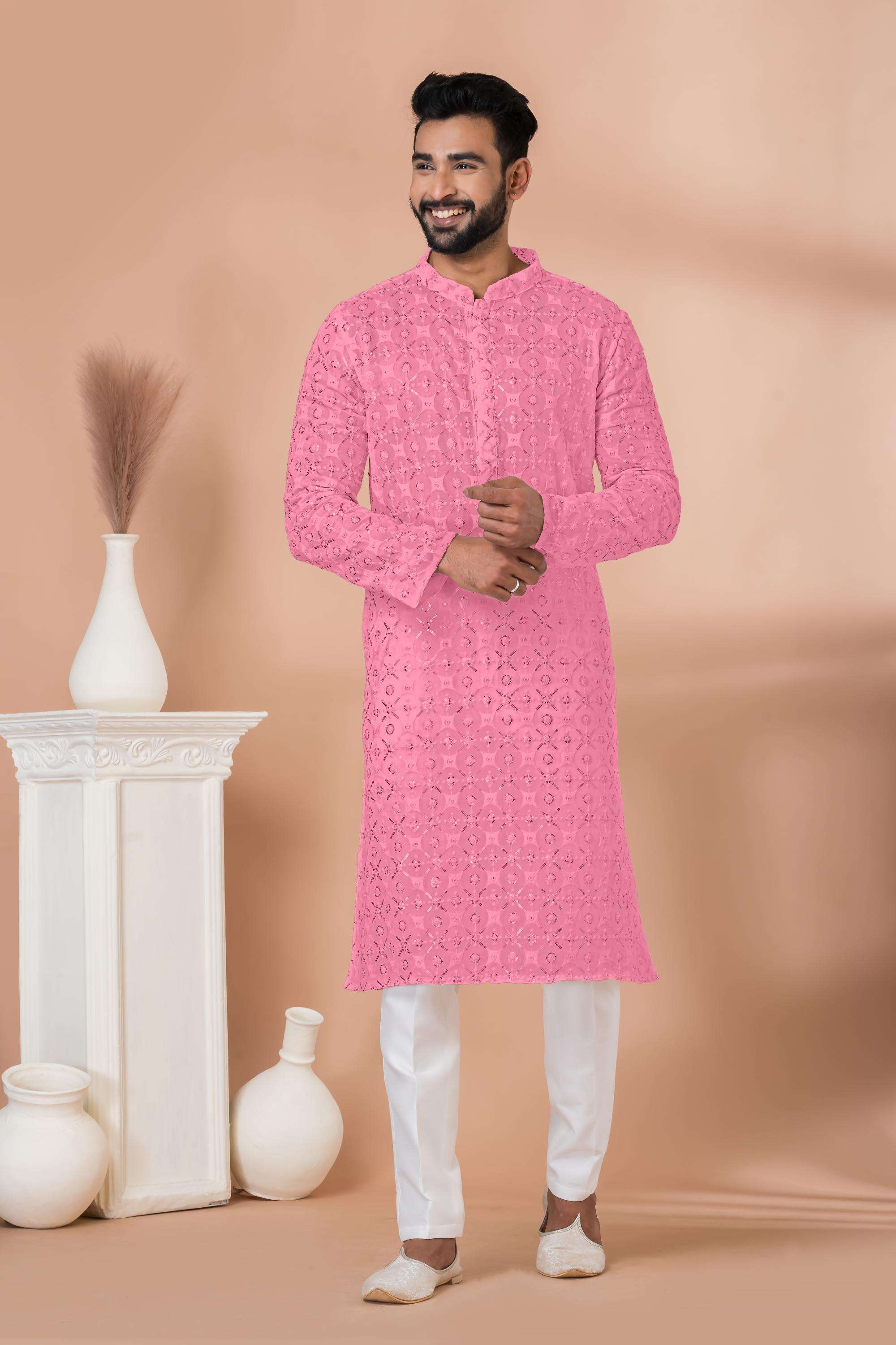 Ynf Georgette RIN223 3309B Mens Wear Wedding Collections Wholesale Men Wedding kurta Embroidered Kurta Pajama Haldi Outfits Manufacturer