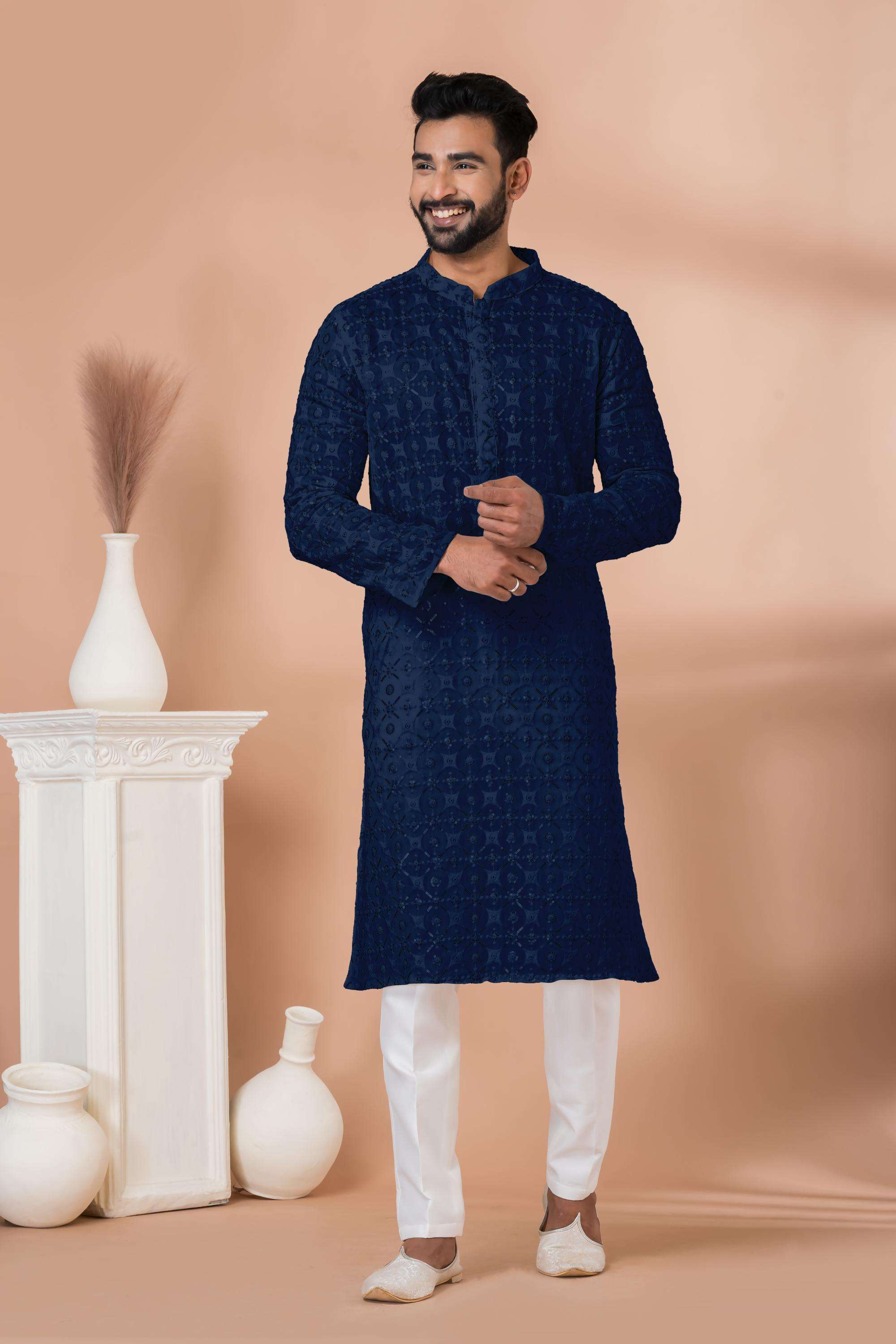 Ynf Georgette RIN223 3309B Mens Wear Wedding Collections Wholesale Men Wedding kurta Embroidered Kurta Pajama Haldi Outfits Manufacturer
