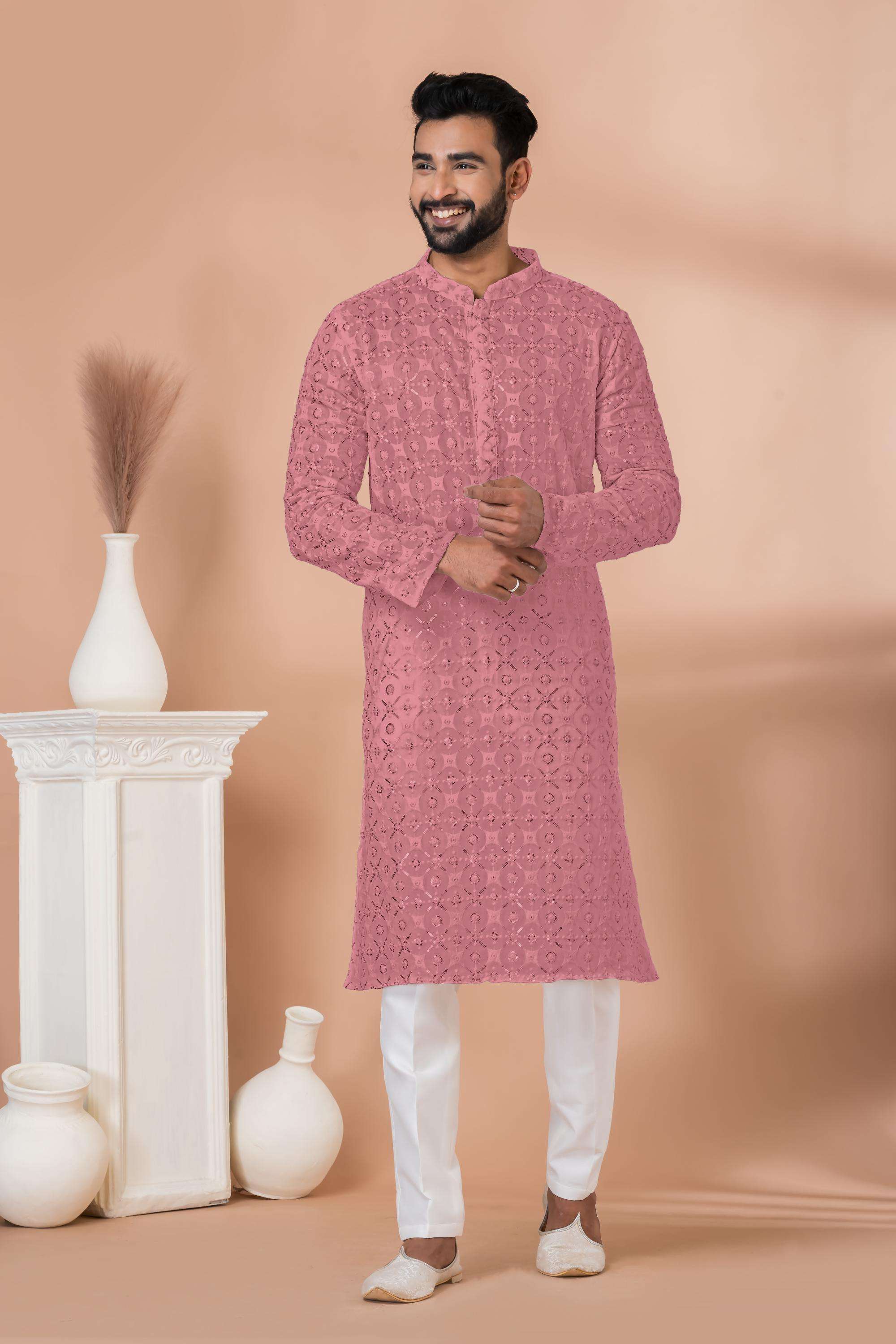 Ynf Georgette RIN223 3309B Mens Wear Wedding Collections Wholesale Men Wedding kurta Embroidered Kurta Pajama Haldi Outfits Manufacturer