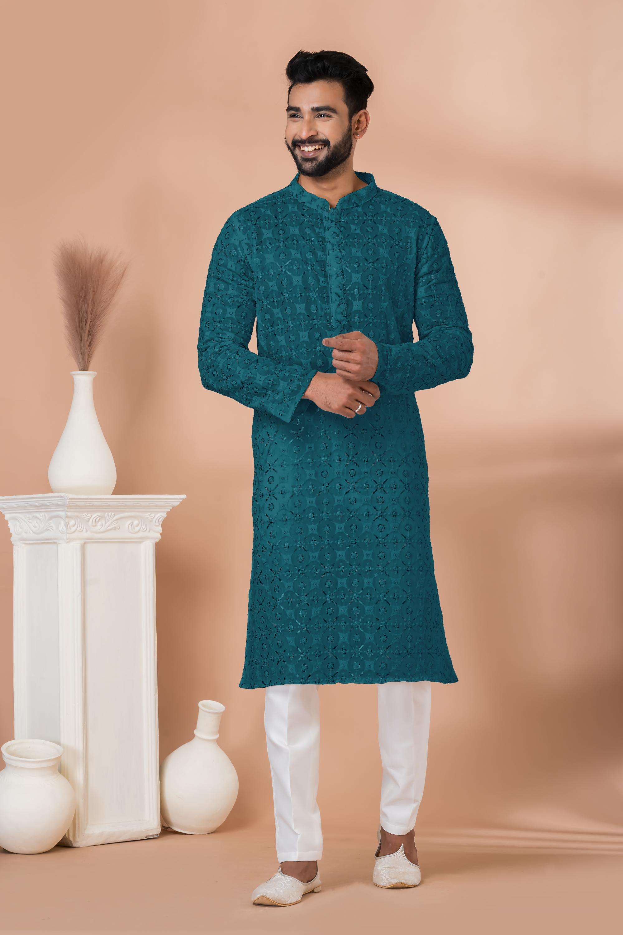 Ynf Georgette RIN223 3309B Mens Wear Wedding Collections Wholesale Men Wedding kurta Embroidered Kurta Pajama Haldi Outfits Manufacturer