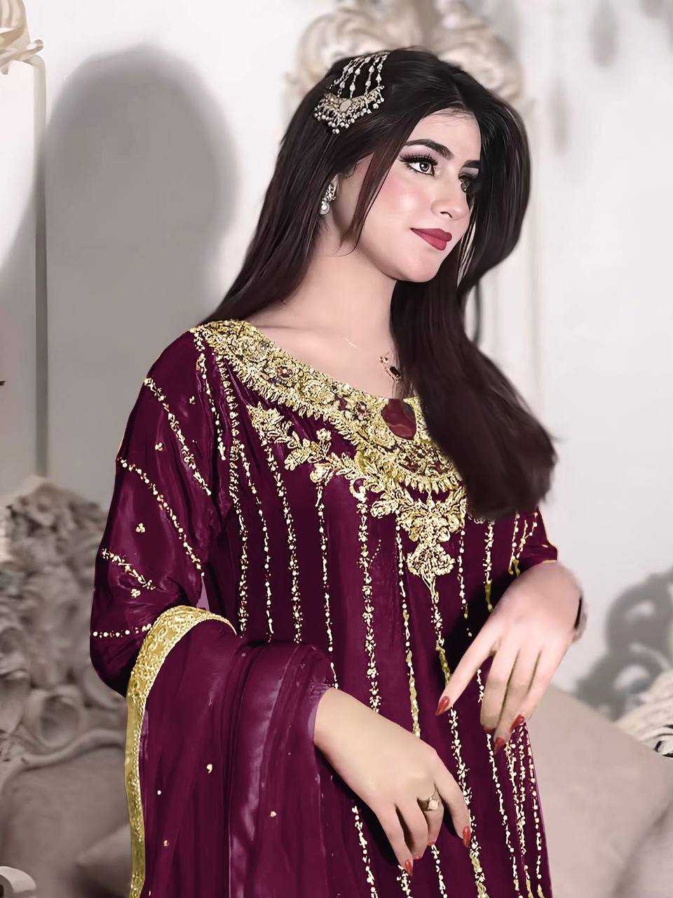 Ynf Heavy Chinnon Silk KESH141 1085 Suits & Dresses Wedding Collections Festive Collections Wholesale Embroidery Suits Palazzo Suit Wedding Outfits Manufacturer