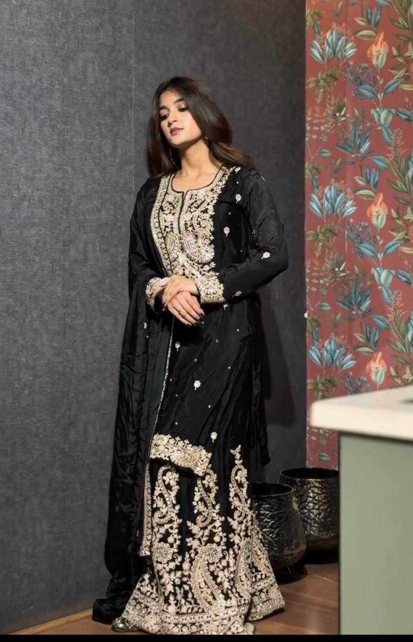 Ynf Heavy Chinnon Silk KESH523 271 Suits & Dresses Wedding Collections Festive Collections Wholesale Sharara Salwar Suits Embroidered Suits Wedding Outfits Manufacturer