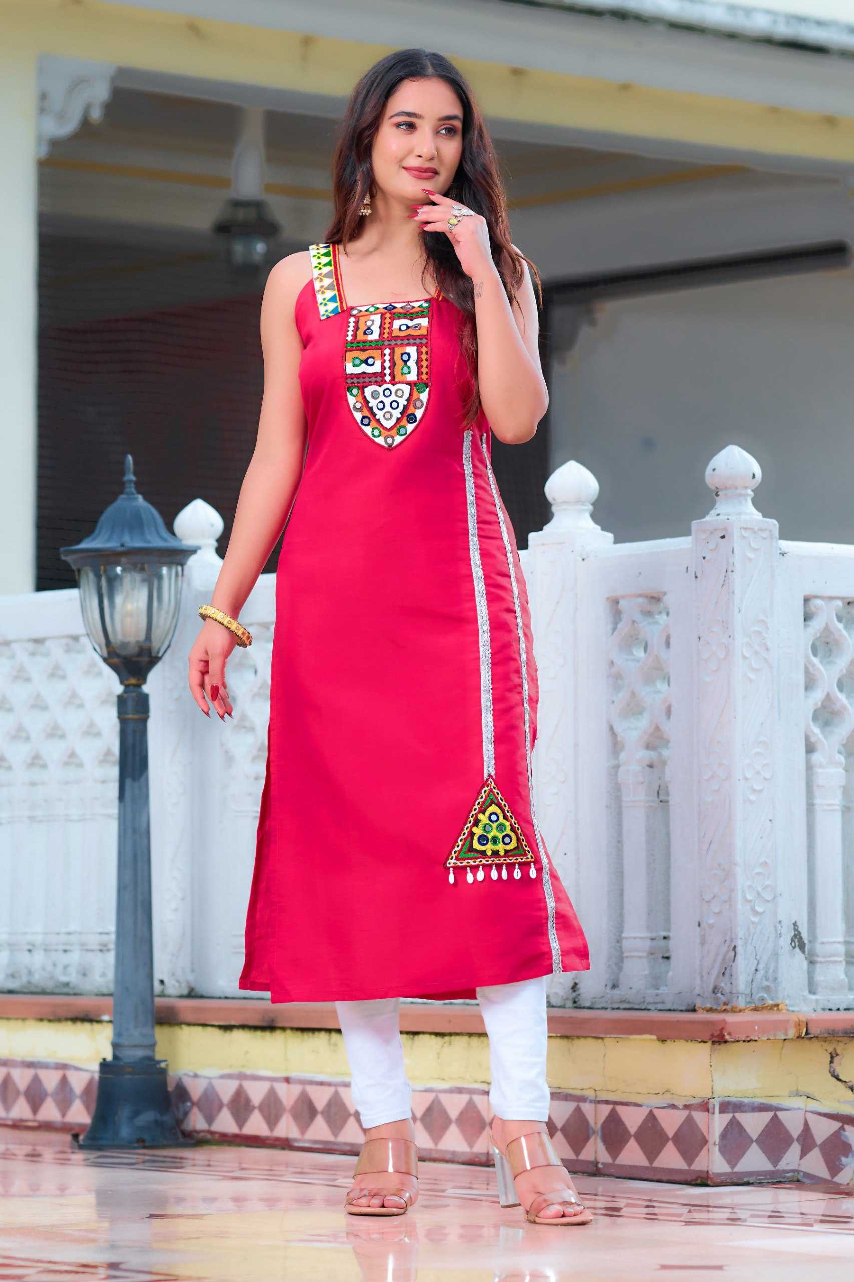 Ynf Heavy Roman Silk RIN218 1072 Kurti Wholesale Mirror Work Kurti Sleeveless Kurtis Manufacturer