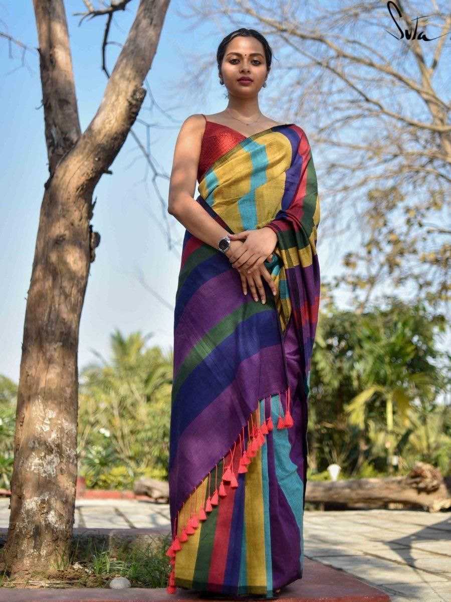 Ynf Khadi Cotton KESH525 MULTICOLOR KHADI Sarees Wholesale Cotton Sarees Lightweight Sarees Manufacturer