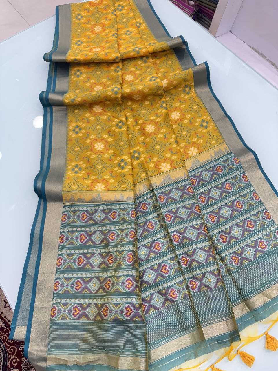 Ynf Khadi KESH532 TULSI PATOLA 4 Silk Sarees Wholesale Ikkat Silk Sarees Manufacturer