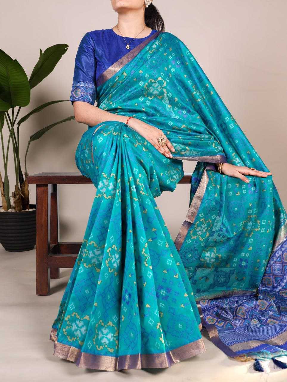 Ynf Khadi KESH532 TULSI PATOLA 4 Silk Sarees Wholesale Ikkat Silk Sarees Manufacturer