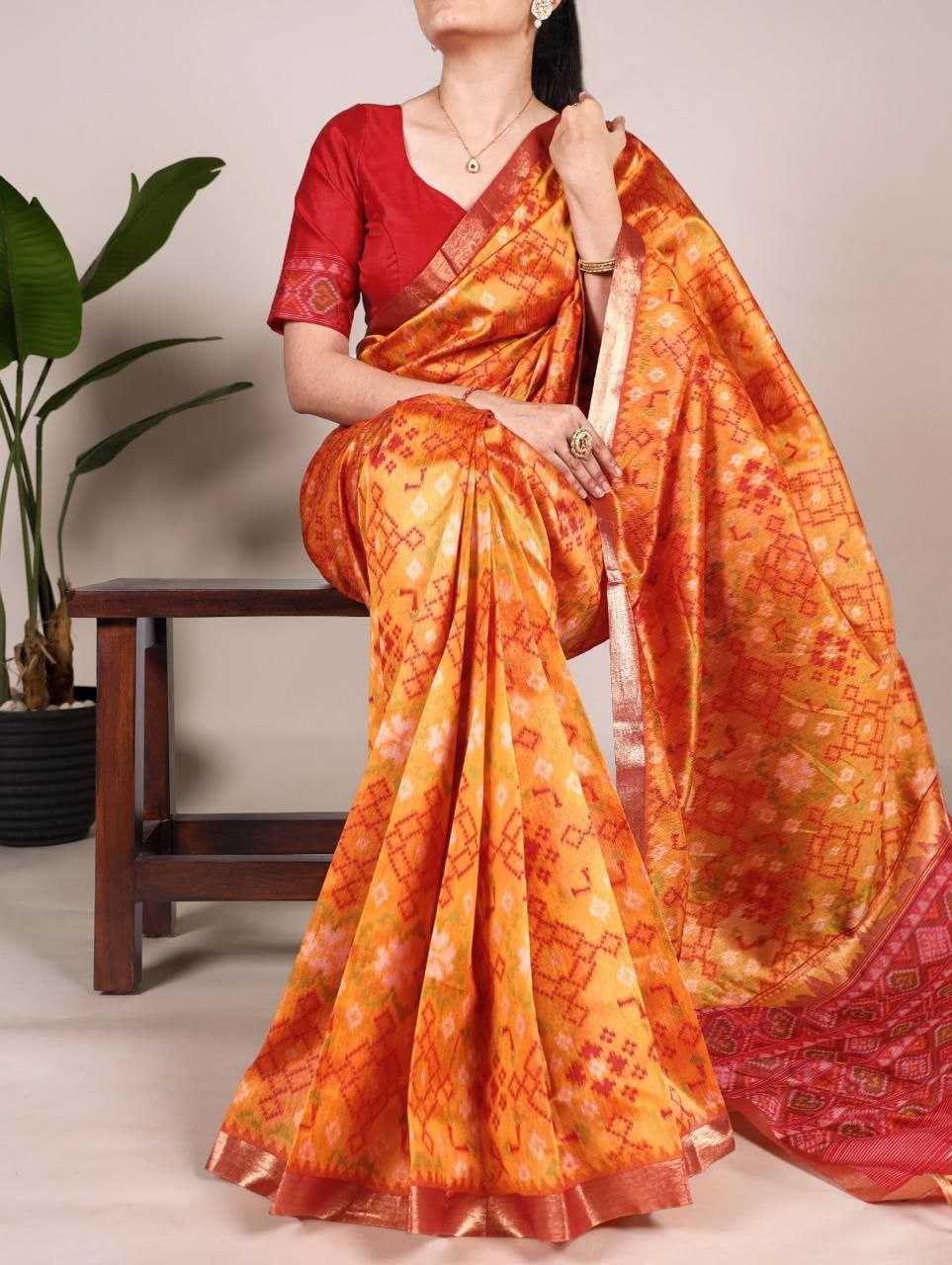 Ynf Khadi KESH532 TULSI PATOLA 4 Silk Sarees Wholesale Ikkat Silk Sarees Manufacturer
