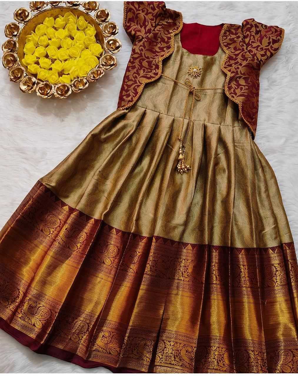 Ynf Lichi Silk KESH493 KILO Kids Wear Wholesale Kids Gown Kids Ethnic Gowns Manufacturer
