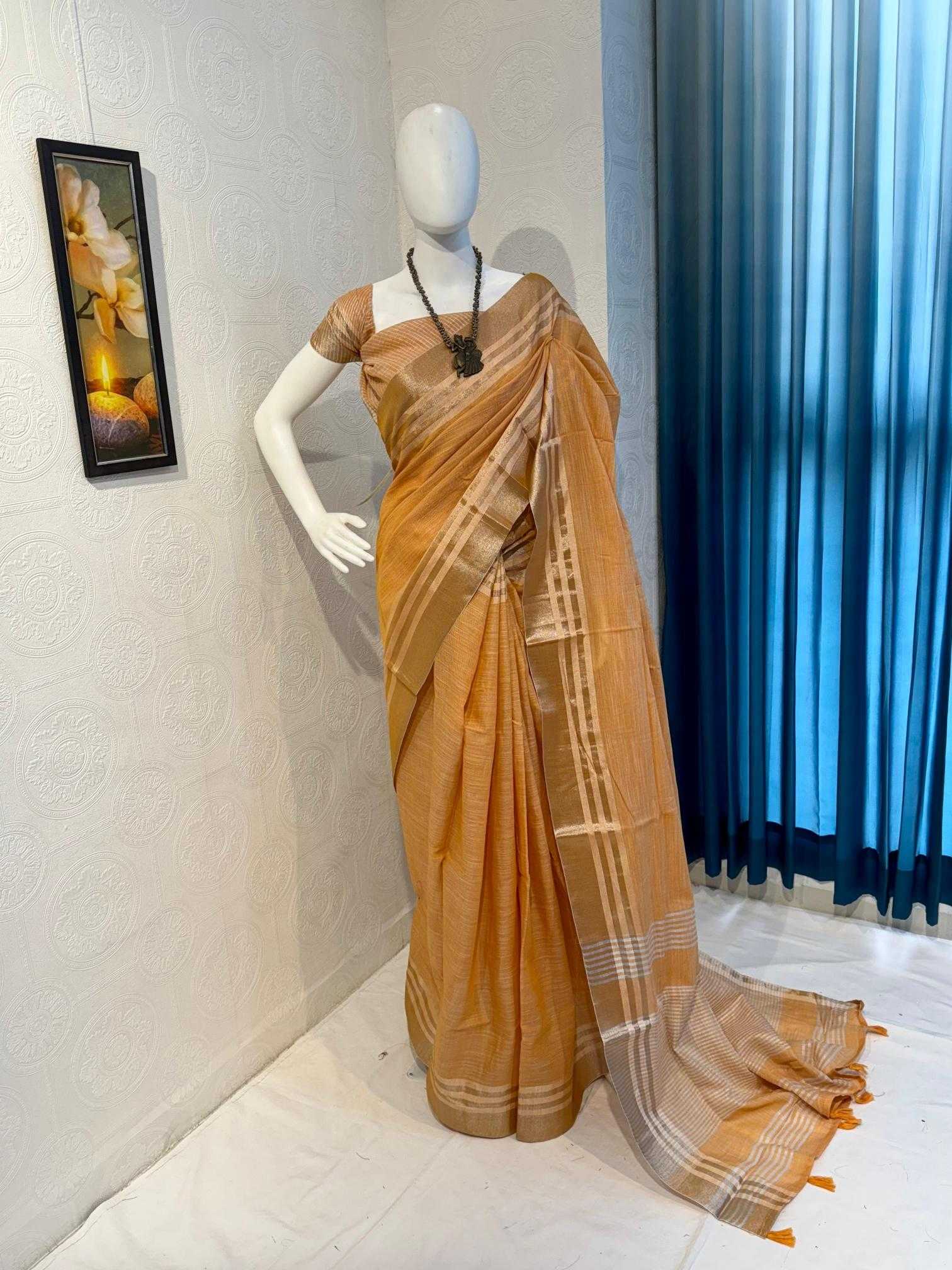 Ynf Linen RIN118 EKTA Sarees Wholesale Designer Sarees Zari Border Sarees Linen Sarees Manufacturer