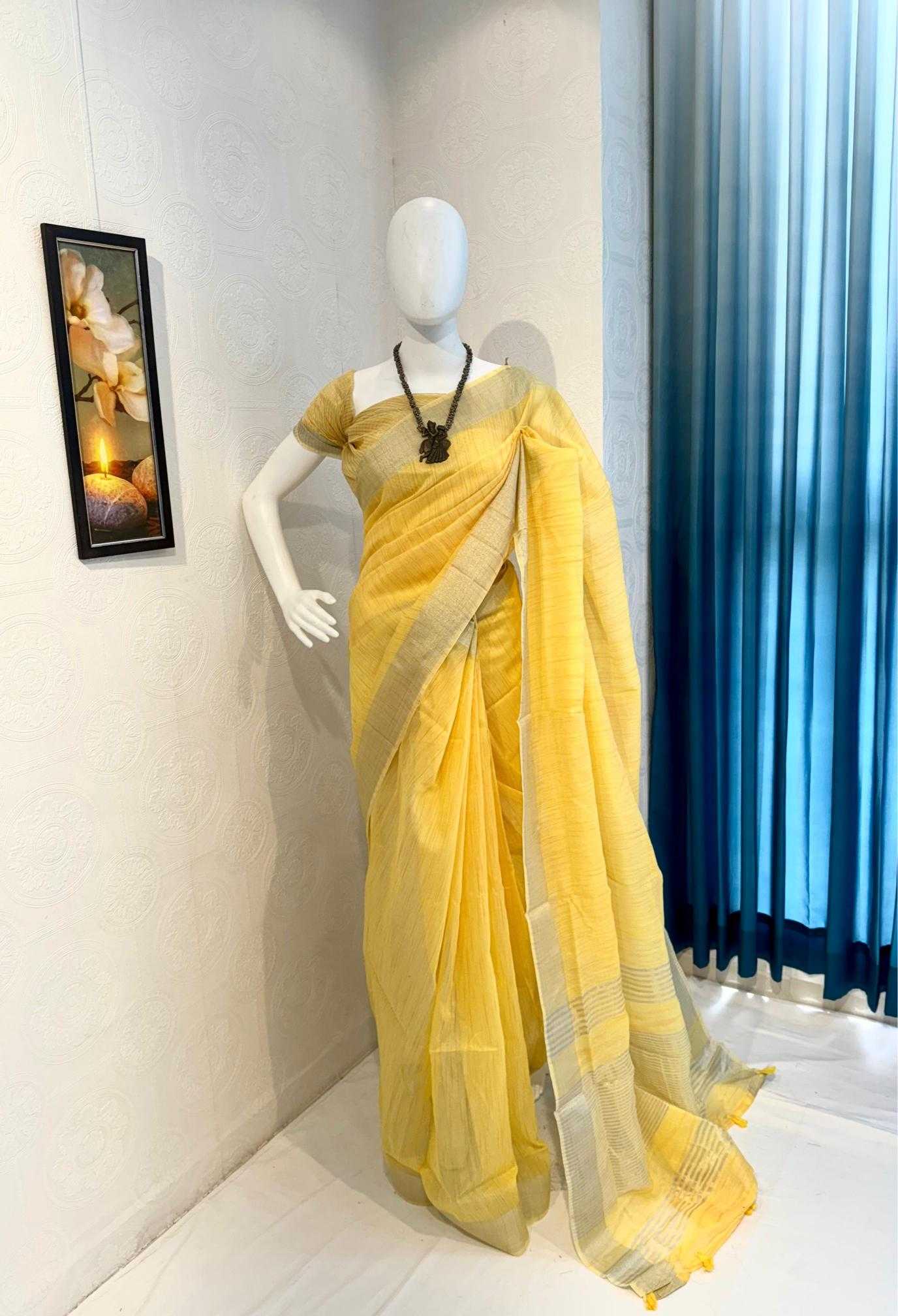Ynf Linen RIN118 EKTA Sarees Wholesale Designer Sarees Zari Border Sarees Linen Sarees Manufacturer