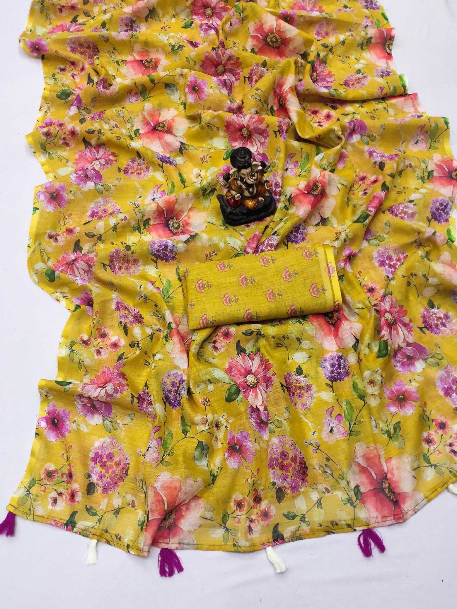 Ynf Linen RIN183 GARIMA Sarees Wholesale Printed Sarees Ikkat Saree Linen Sarees Manufacturer
