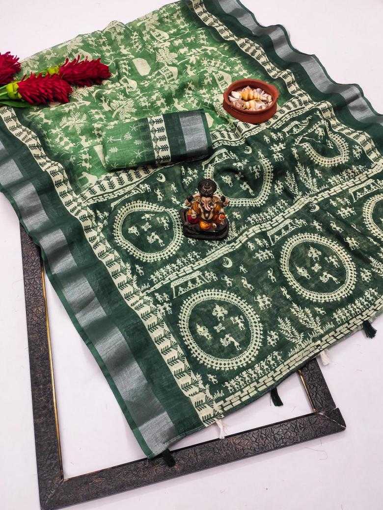 Ynf Linen RIN183 SILVER LINEN Sarees Wholesale Printed Sarees Cotton Linen Sarees Batik Sarees Manufacturer