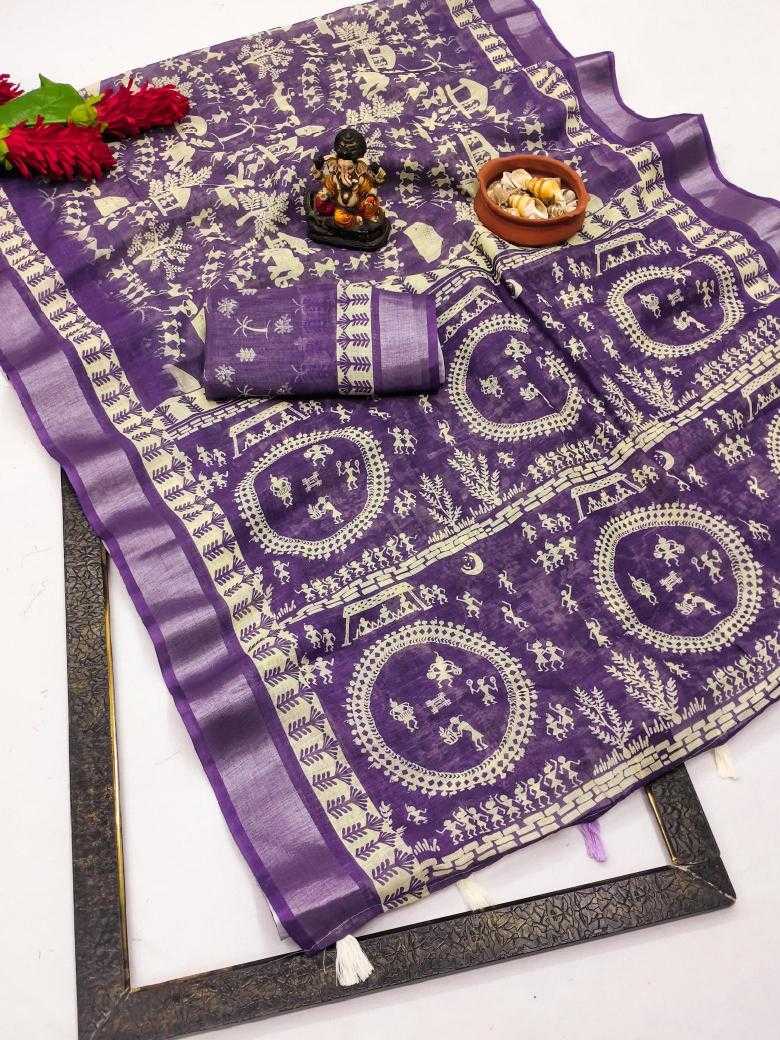 Ynf Linen RIN183 SILVER LINEN Sarees Wholesale Printed Sarees Cotton Linen Sarees Batik Sarees Manufacturer