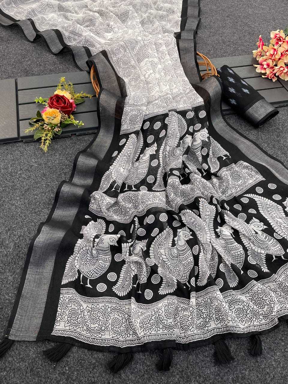 Ynf Linen RIN203 KERA Sarees Festive Collections Wholesale Printed Sarees Linen Sarees Onam Collections Manufacturer