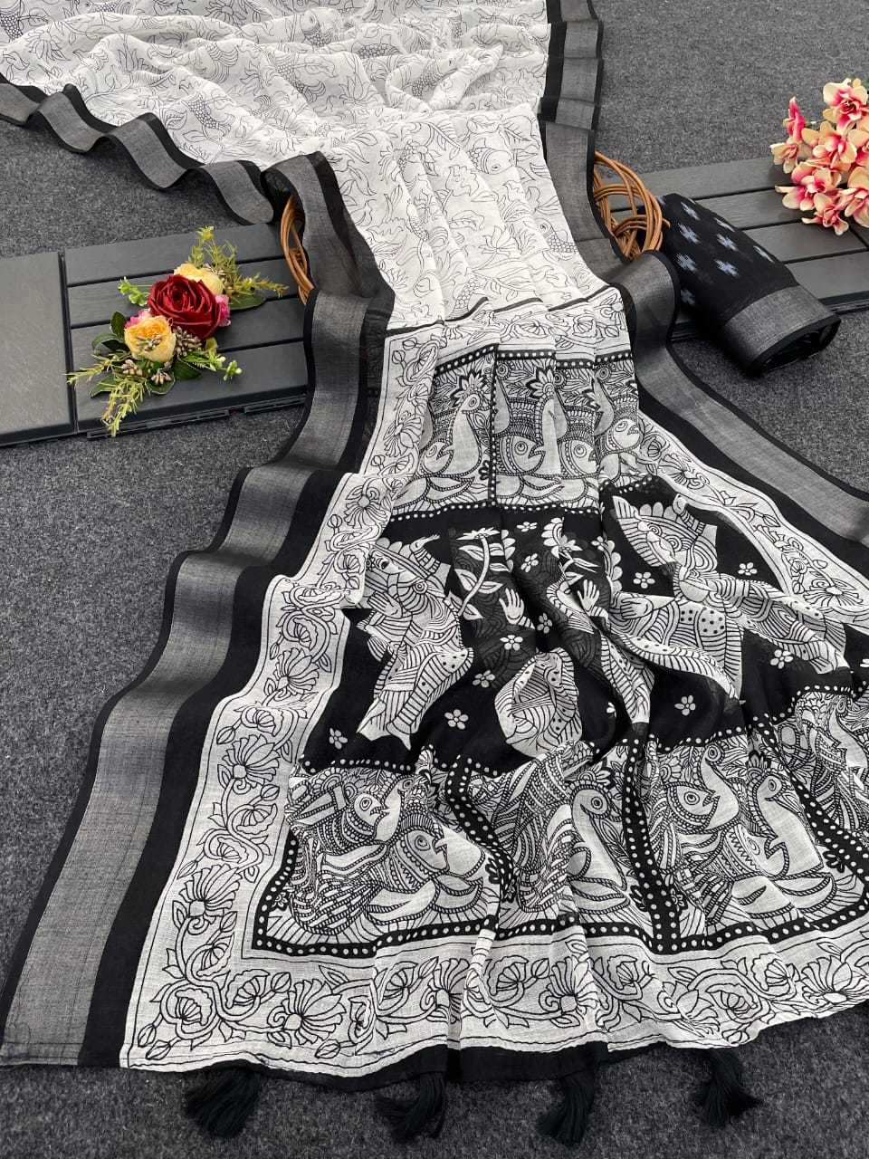 Ynf Linen RIN203 KERA Sarees Festive Collections Wholesale Printed Sarees Linen Sarees Onam Collections Manufacturer