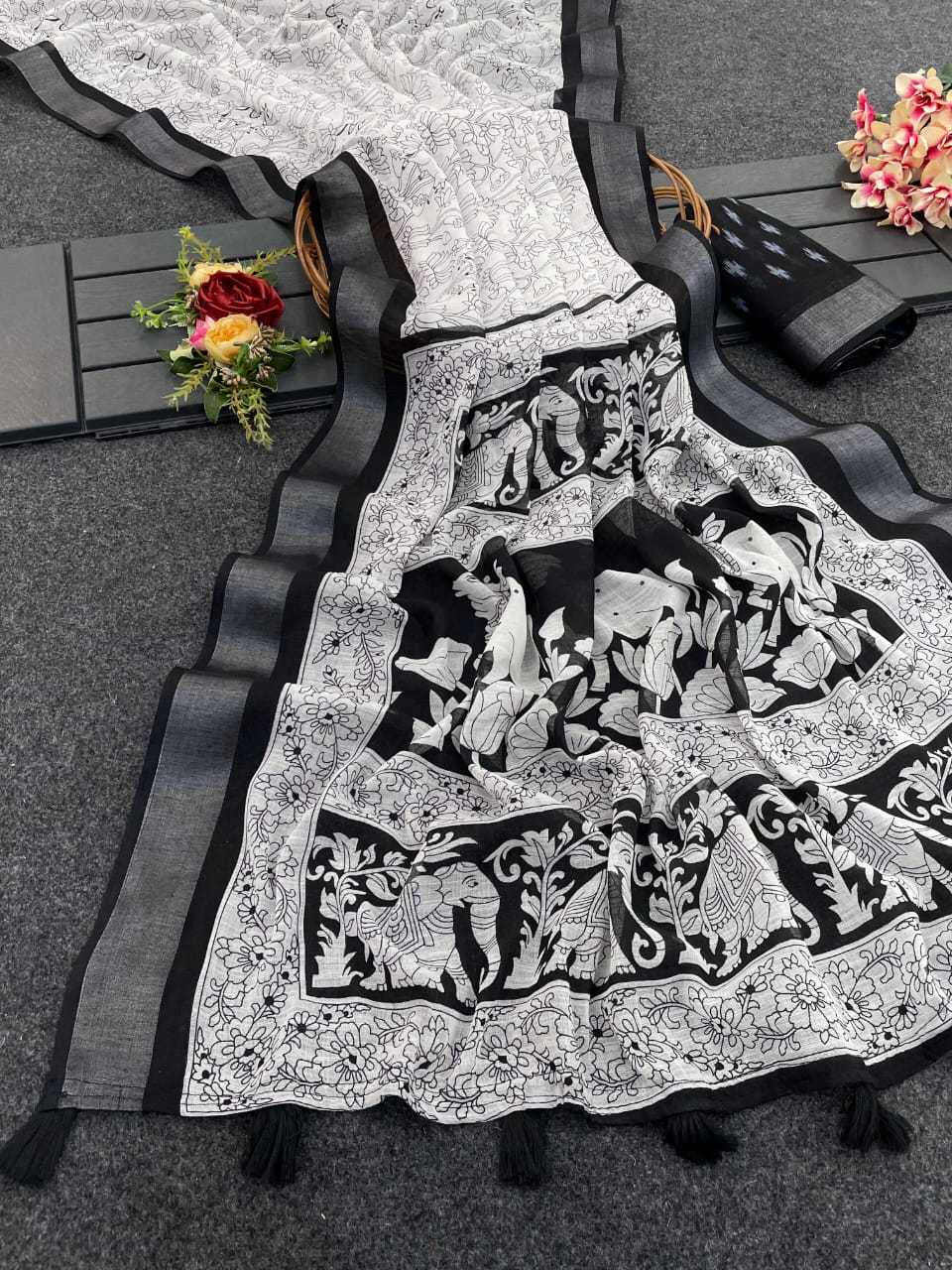 Ynf Linen RIN203 KERA Sarees Festive Collections Wholesale Printed Sarees Linen Sarees Onam Collections Manufacturer