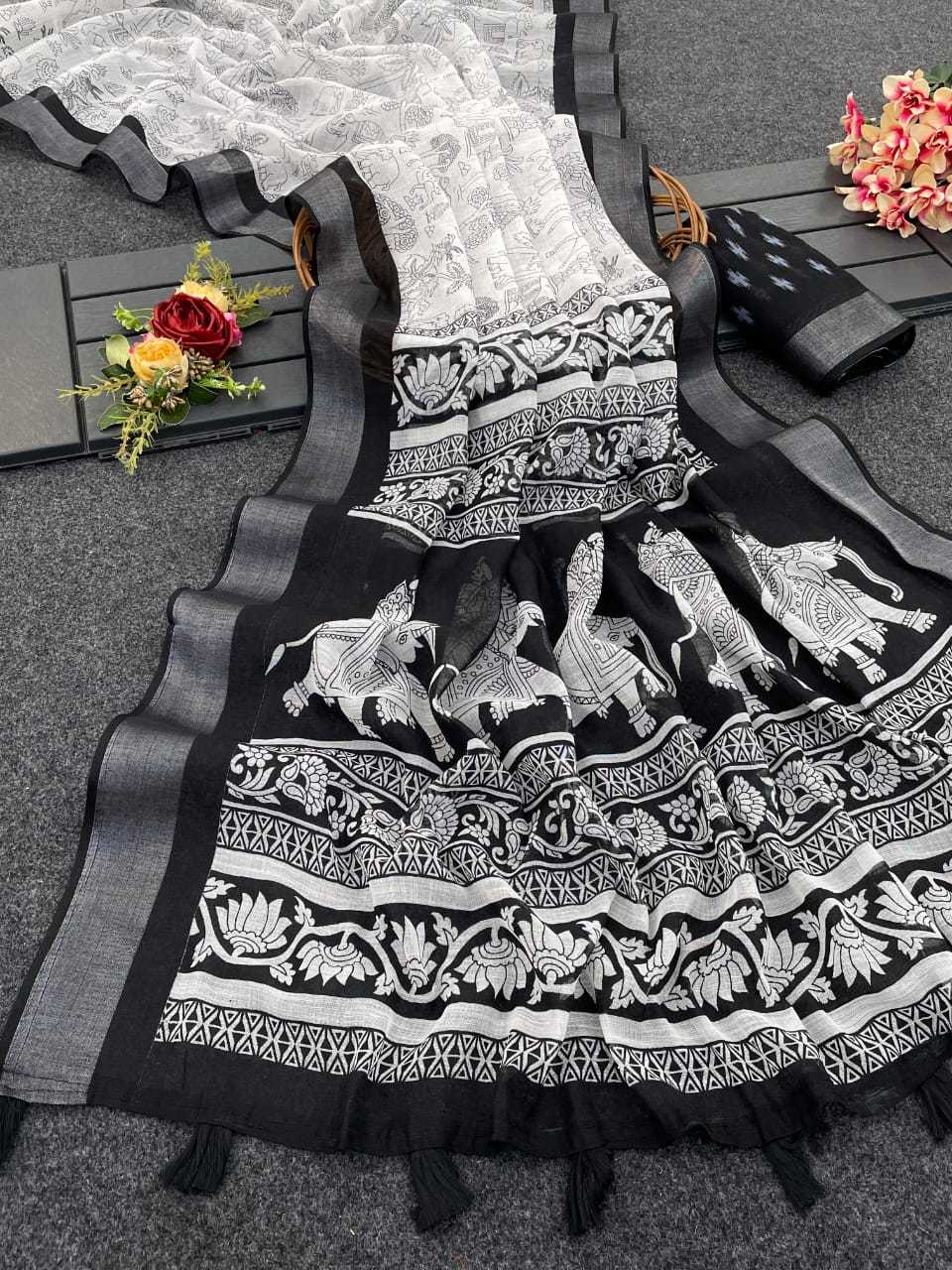 Ynf Linen RIN203 KERA Sarees Festive Collections Wholesale Printed Sarees Linen Sarees Onam Collections Manufacturer