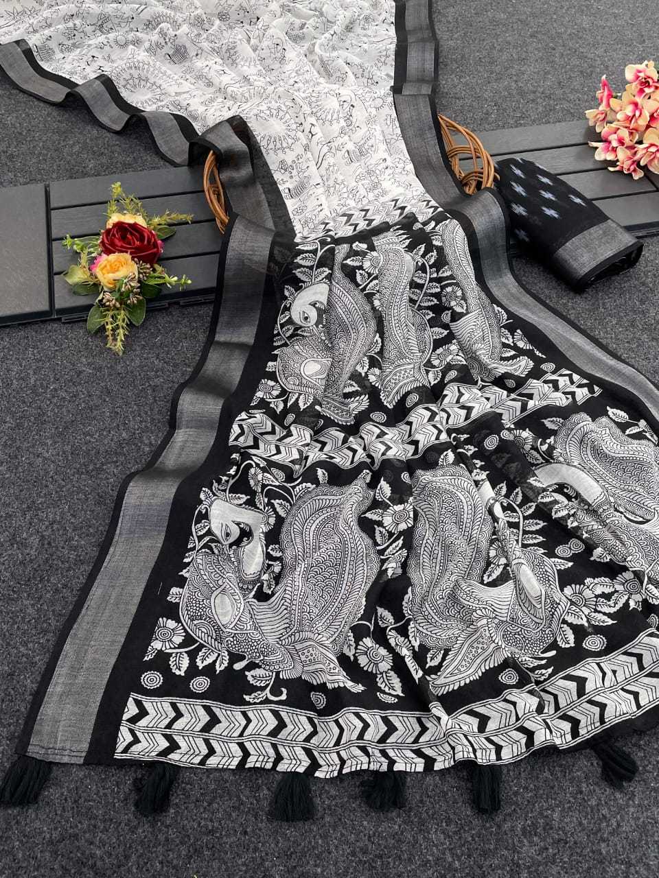 Ynf Linen RIN203 KERA Sarees Festive Collections Wholesale Printed Sarees Linen Sarees Onam Collections Manufacturer