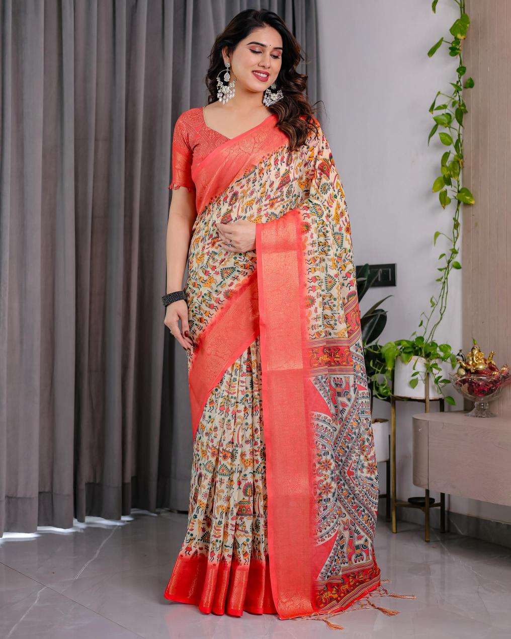 Ynf Linen RIN231 REELS SH LJ 01 Sarees Wholesale Printed Sarees Linen Sarees Festive Sarees Manufacturer
