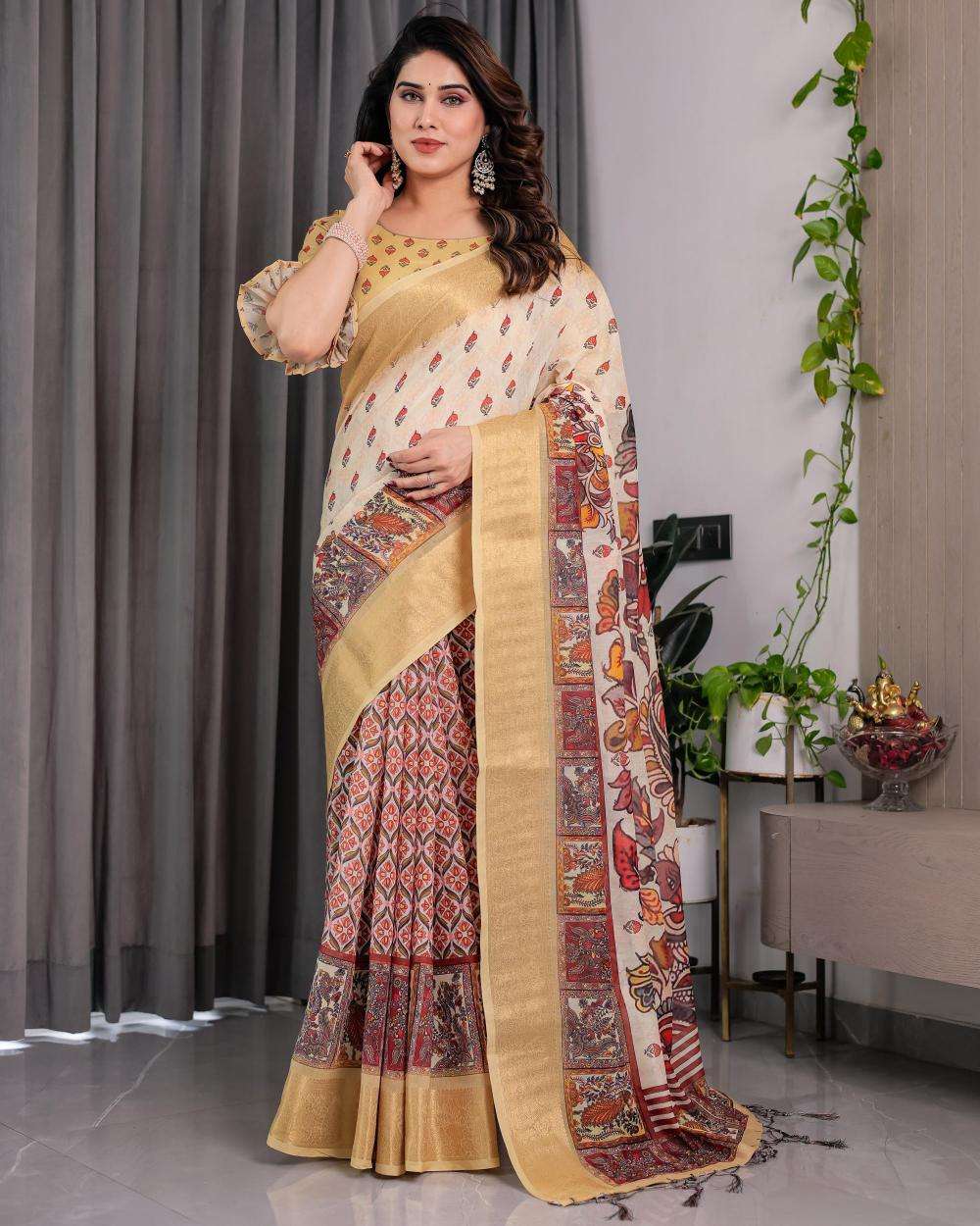 Ynf Linen RIN231 REELS SH LJ 01 Sarees Wholesale Printed Sarees Linen Sarees Festive Sarees Manufacturer