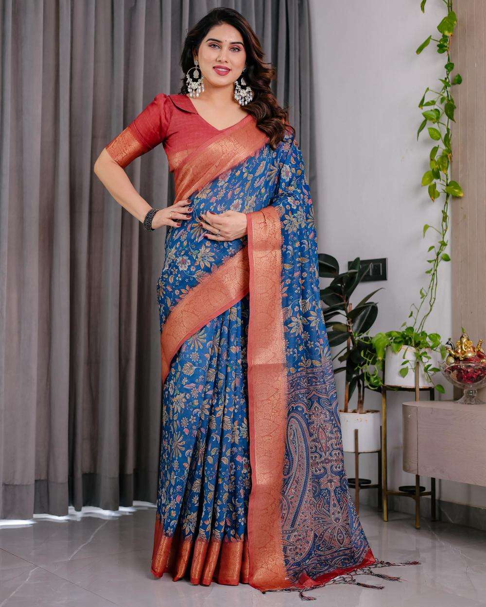 Ynf Linen RIN231 REELS SH LJ 01 Sarees Wholesale Printed Sarees Linen Sarees Festive Sarees Manufacturer