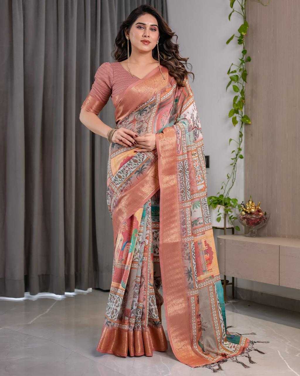 Ynf Linen RIN231 SANDY Sarees Wholesale Floral Sarees Linen Sarees Manufacturer