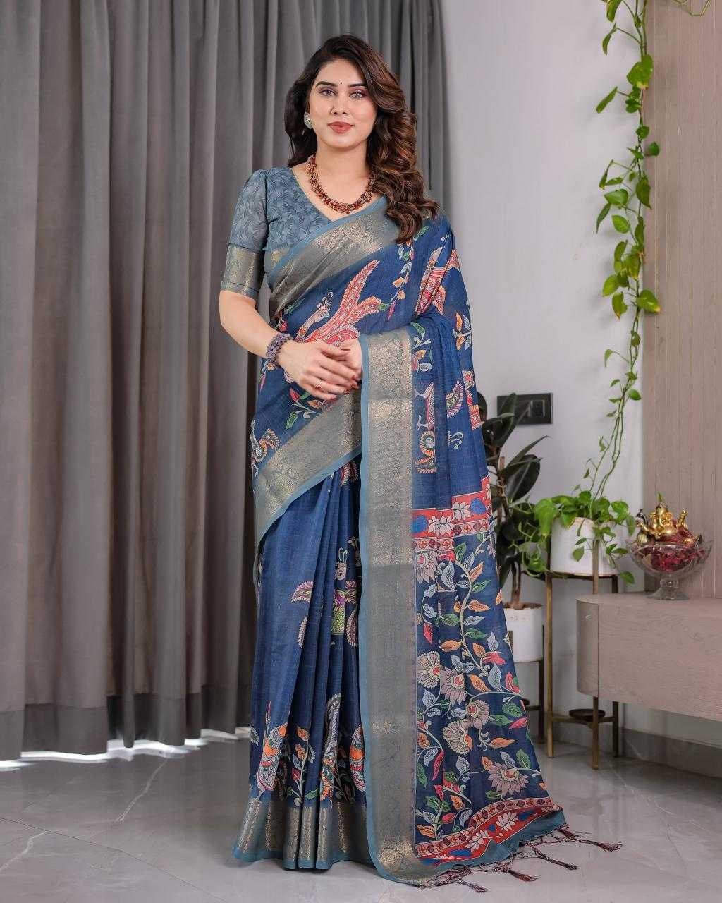 Ynf Linen RIN231 SANDY Sarees Wholesale Floral Sarees Linen Sarees Manufacturer