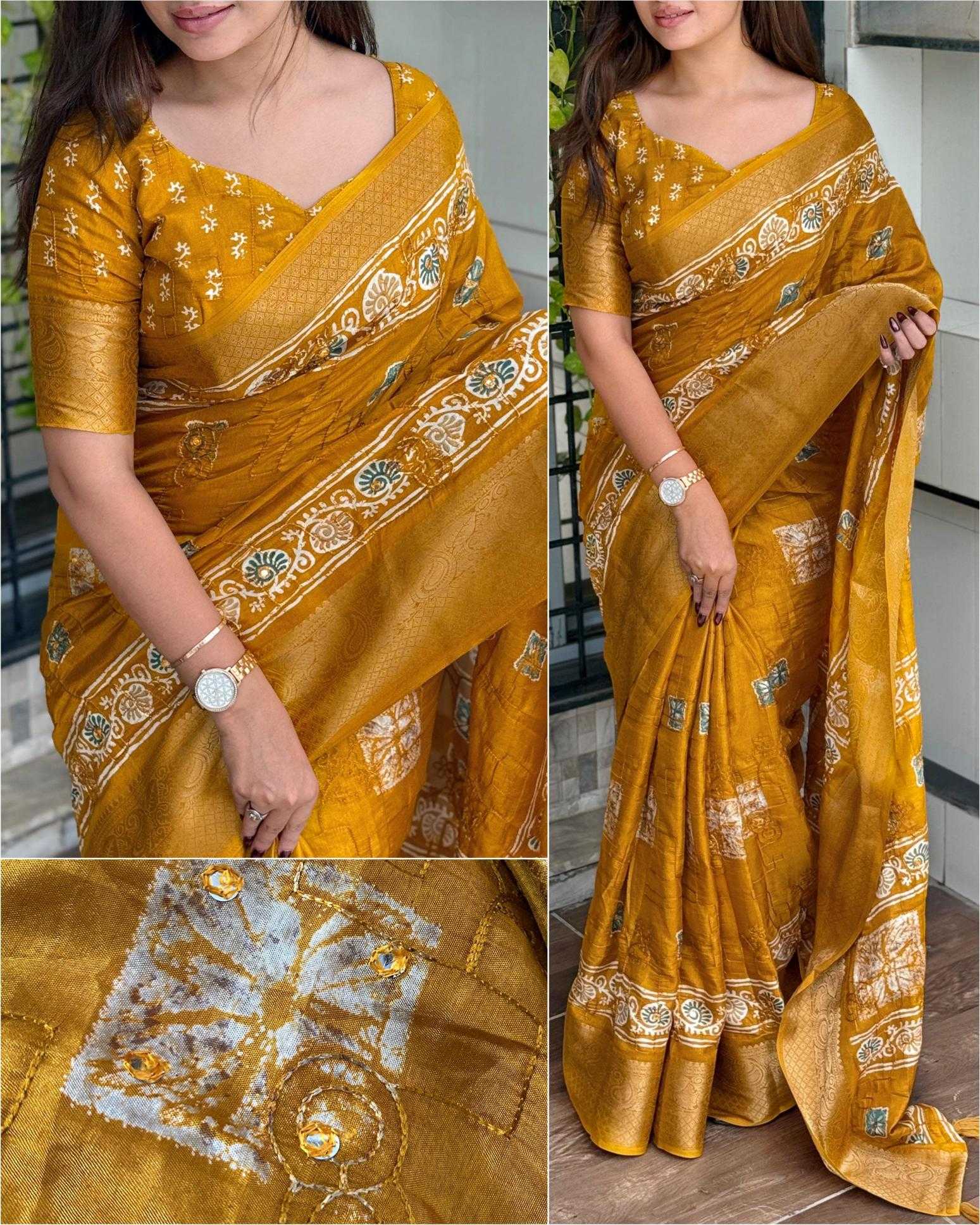 Ynf Muslin Cotton KESH500 Sibori Sarees Wholesale Printed Sarees Mirror Work Saree Cotton Sarees Manufacturer