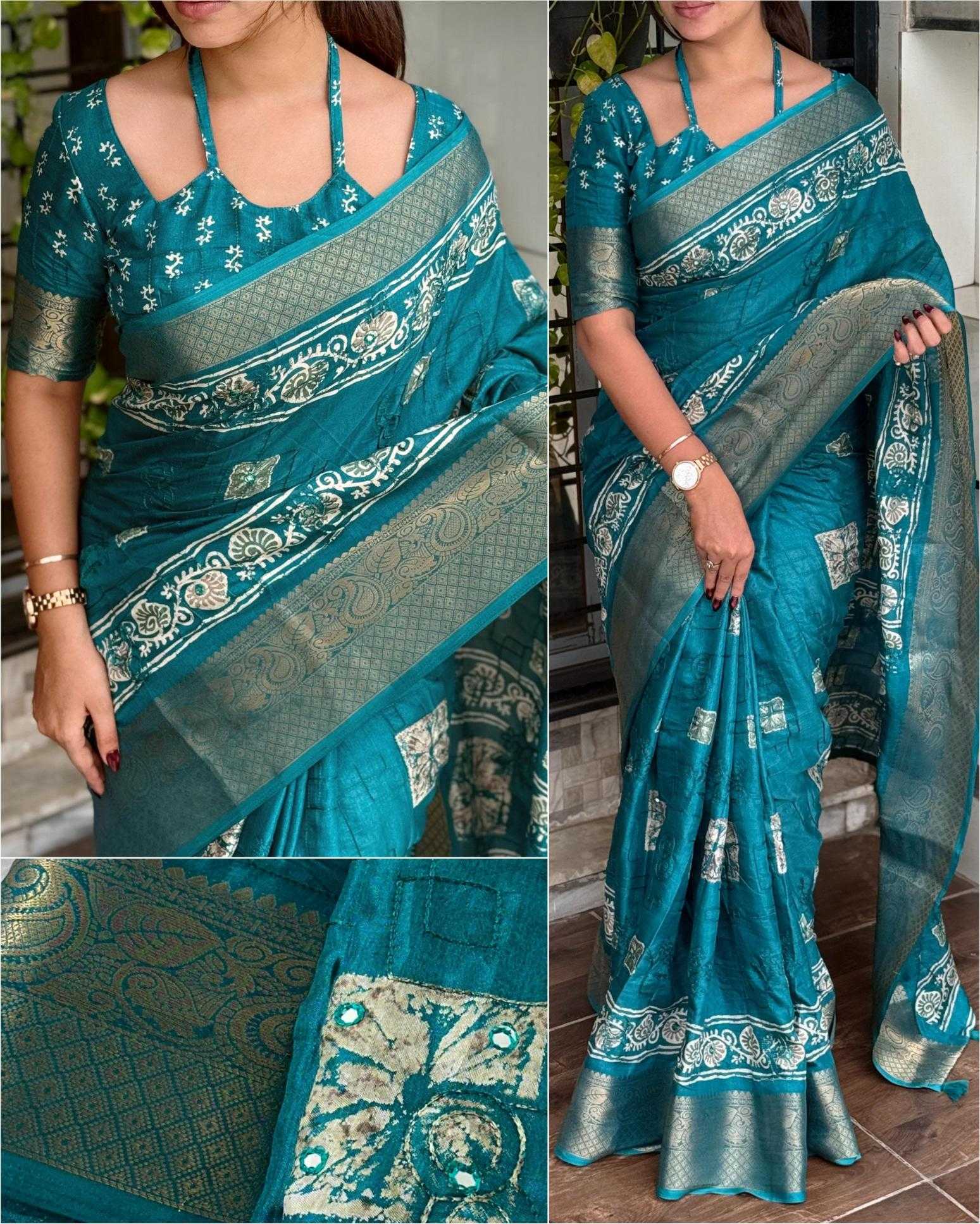 Ynf Muslin Cotton KESH500 Sibori Sarees Wholesale Printed Sarees Mirror Work Saree Cotton Sarees Manufacturer