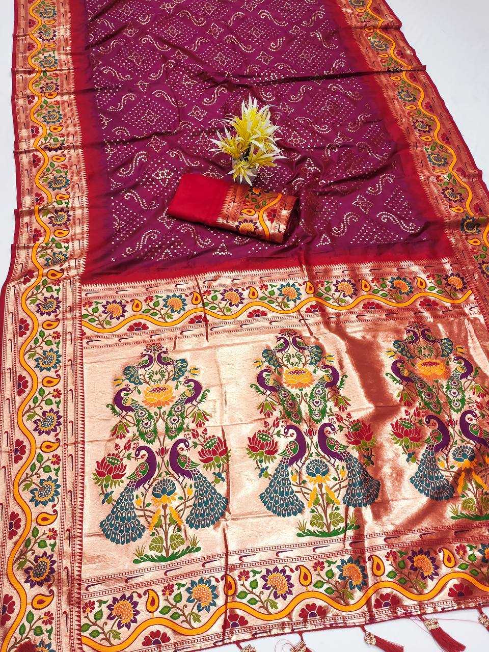 Ynf Paithani Silk RIN150 Bandhani Paithani Silk Sarees Wedding Collections Wholesale Designer Silk Sarees Wedding Outfits Manufacturer