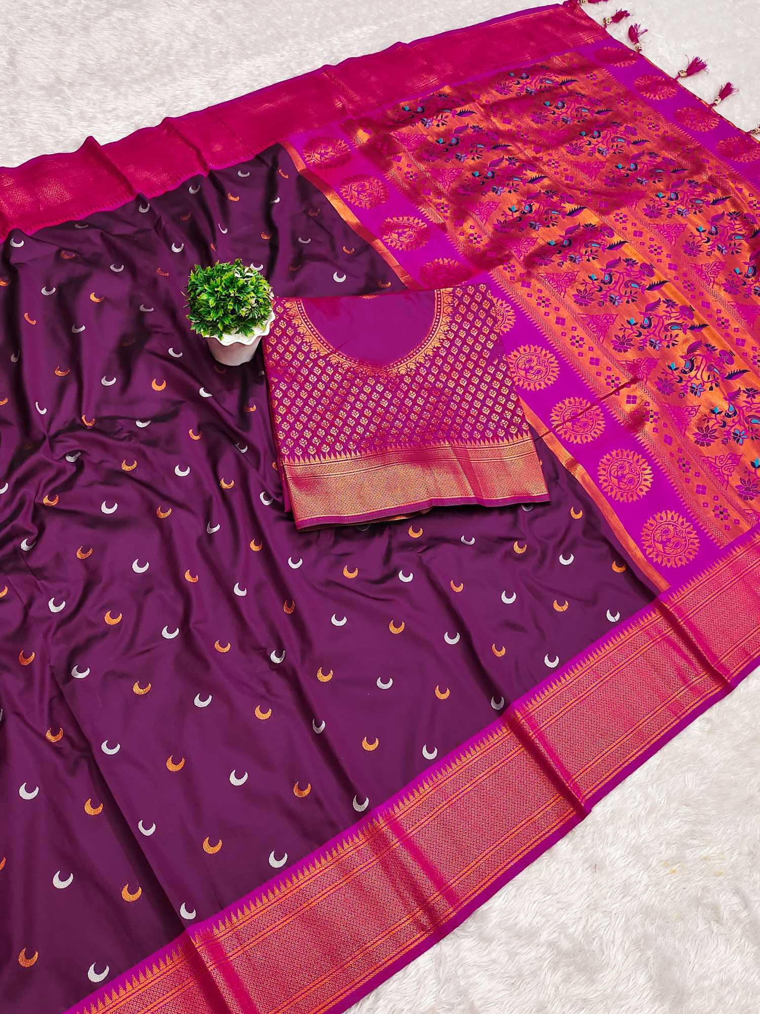 Ynf Paithani Silk RIN150 Chandrakore Paithani-2 Silk Sarees Wholesale Designer Silk Sarees Zari Border Silk Sarees Manufacturer