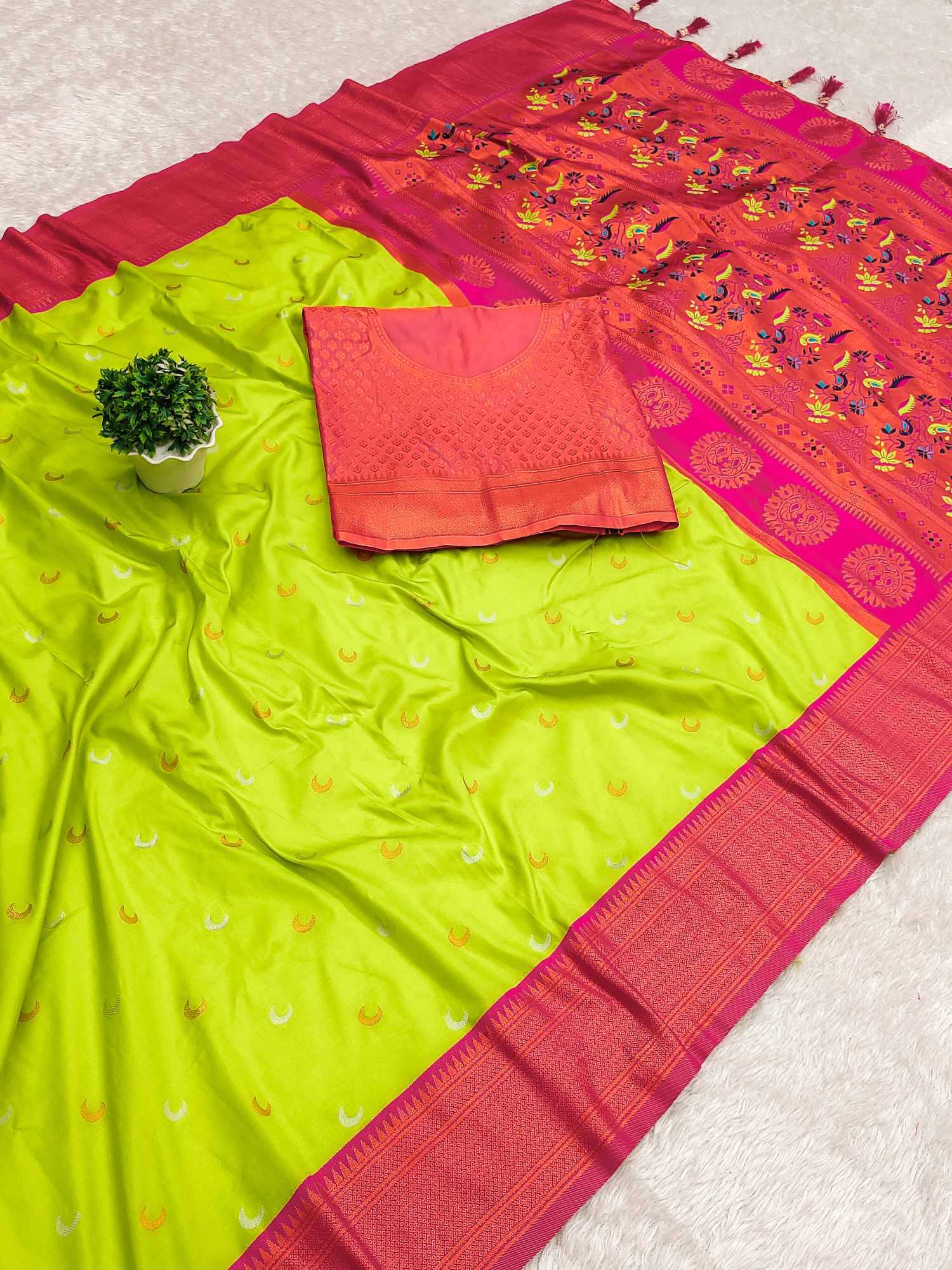 Ynf Paithani Silk RIN150 Chandrakore Paithani-2 Silk Sarees Wholesale Designer Silk Sarees Zari Border Silk Sarees Manufacturer