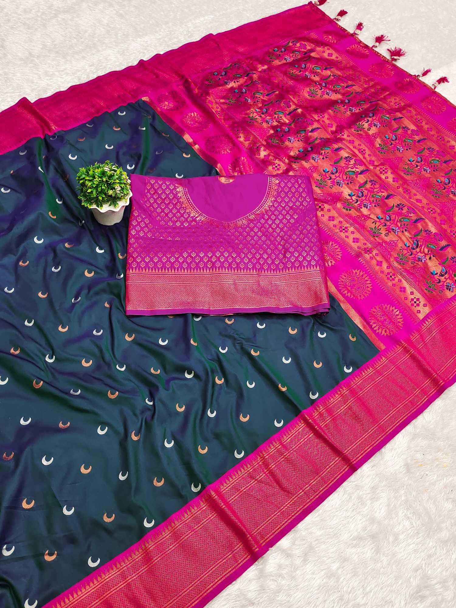Ynf Paithani Silk RIN150 Chandrakore Paithani-2 Silk Sarees Wholesale Designer Silk Sarees Zari Border Silk Sarees Manufacturer