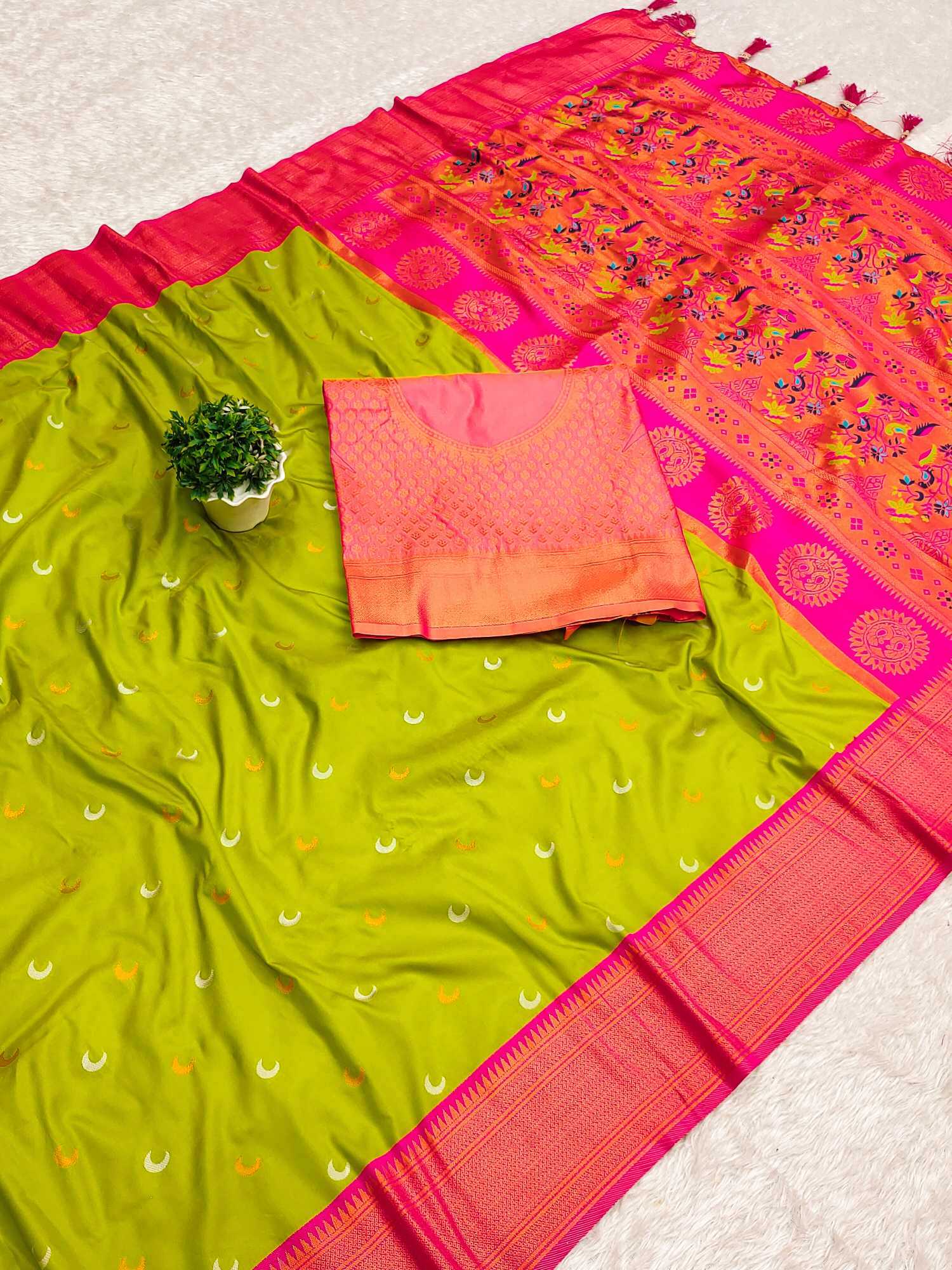 Ynf Paithani Silk RIN150 Chandrakore Paithani-2 Silk Sarees Wholesale Designer Silk Sarees Zari Border Silk Sarees Manufacturer