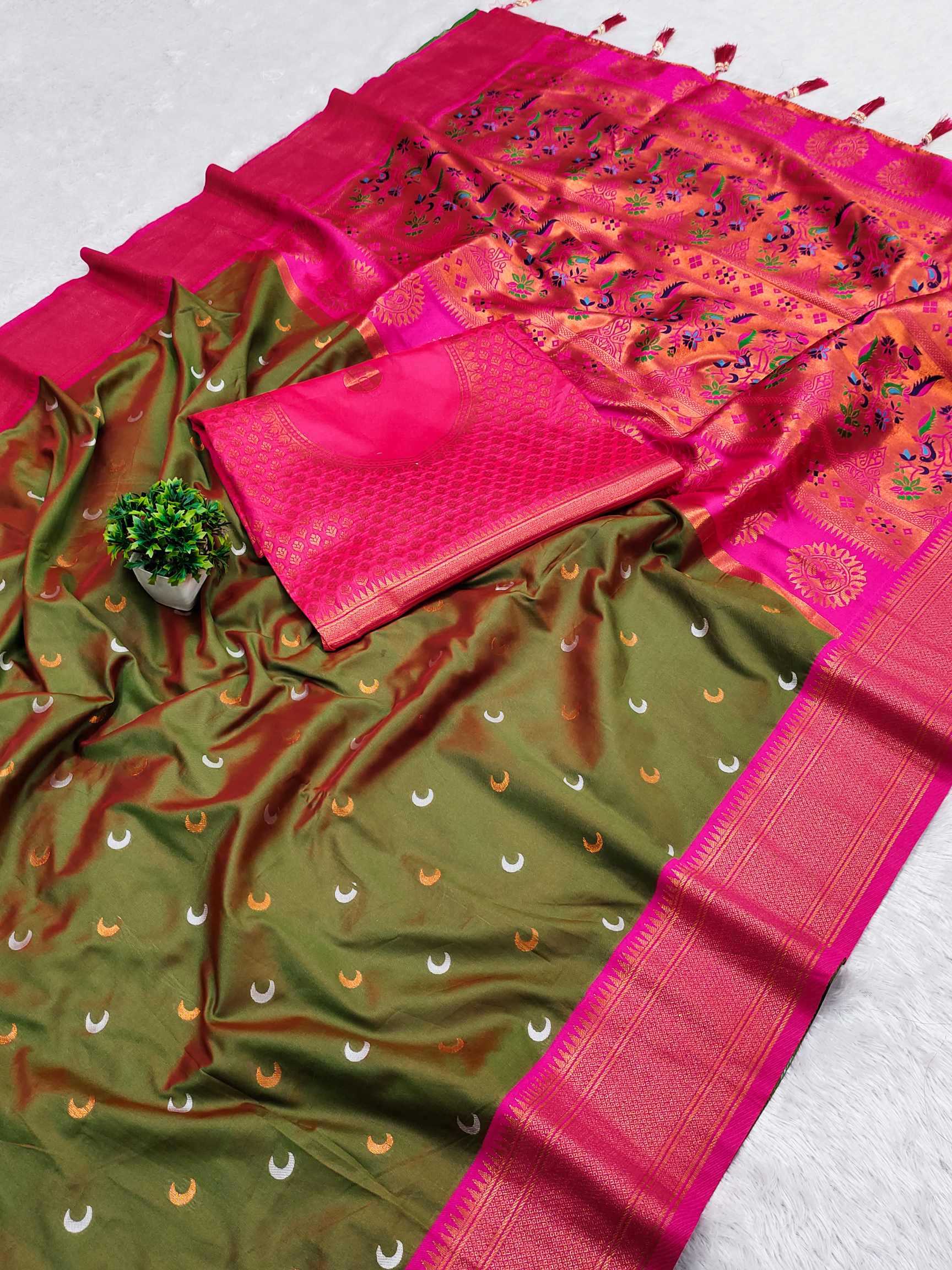 Ynf Paithani Silk RIN150 Chandrakore Paithani-2 Silk Sarees Wholesale Designer Silk Sarees Zari Border Silk Sarees Manufacturer