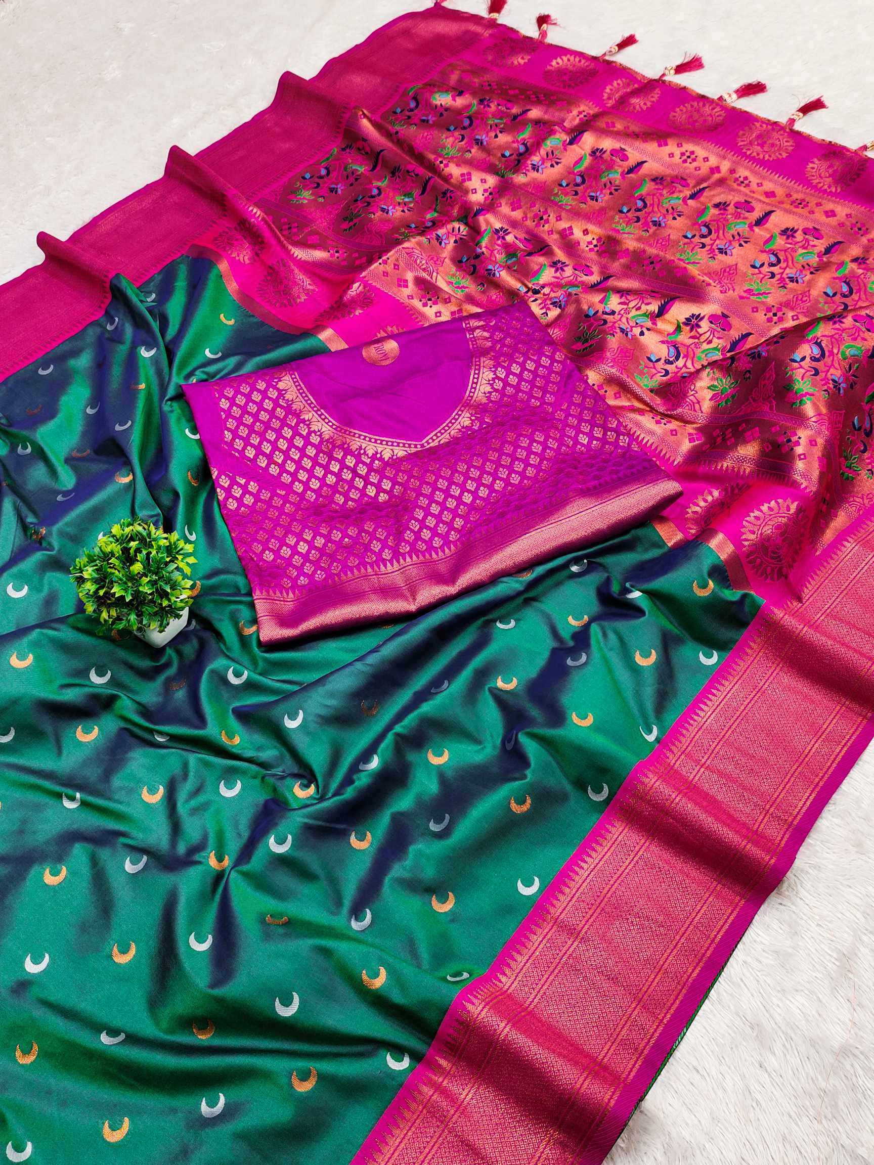 Ynf Paithani Silk RIN150 Chandrakore Paithani-2 Silk Sarees Wholesale Designer Silk Sarees Zari Border Silk Sarees Manufacturer