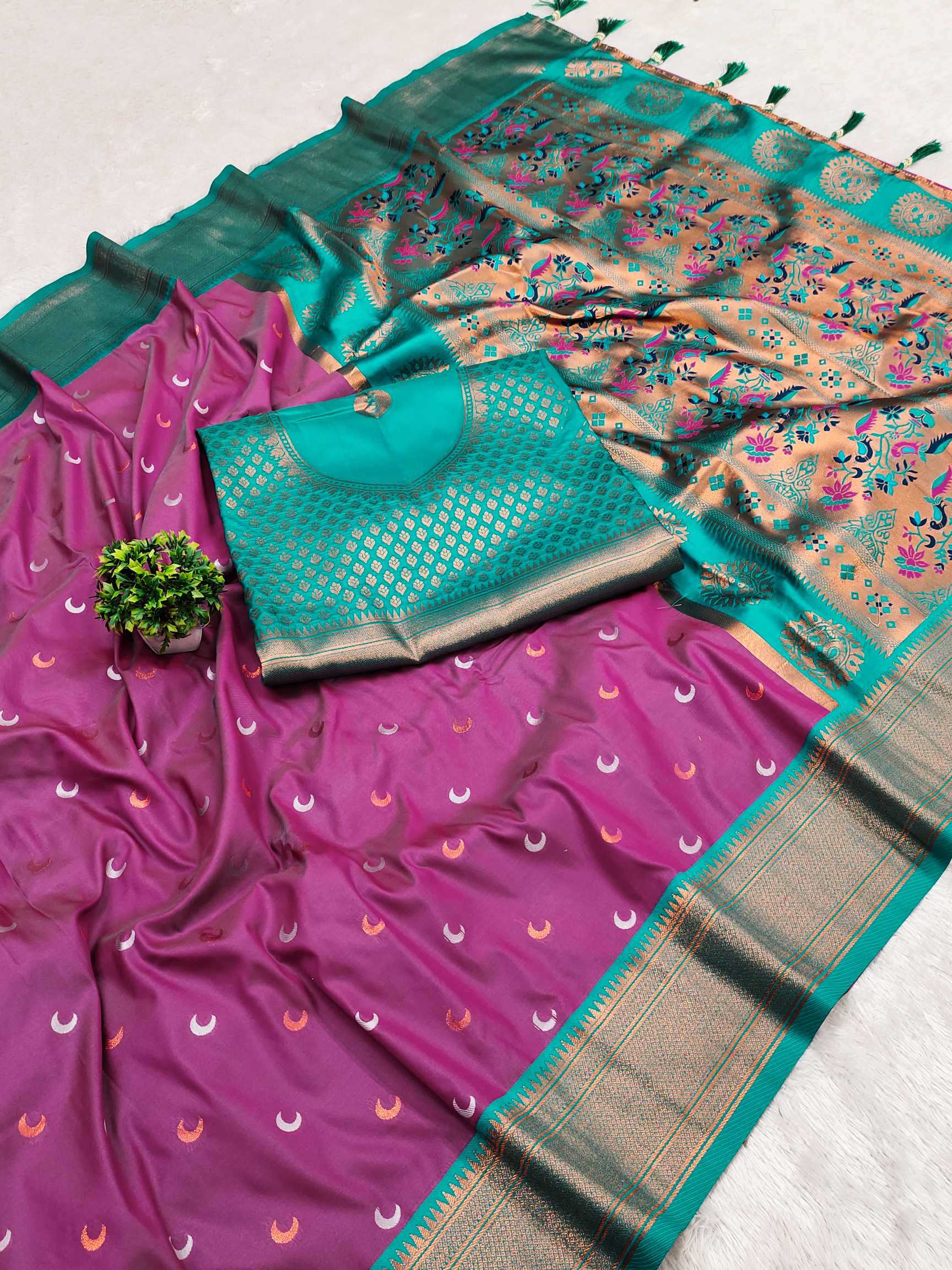 Ynf Paithani Silk RIN150 Chandrakore Paithani-2 Silk Sarees Wholesale Designer Silk Sarees Zari Border Silk Sarees Manufacturer