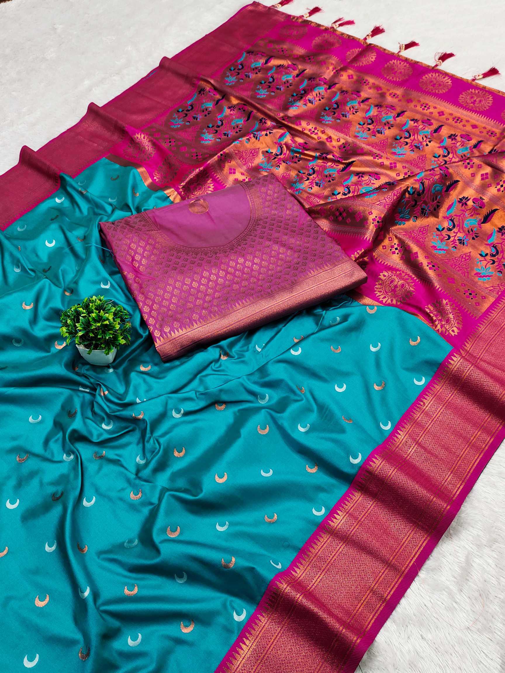Ynf Paithani Silk RIN150 Chandrakore Paithani-2 Silk Sarees Wholesale Designer Silk Sarees Zari Border Silk Sarees Manufacturer