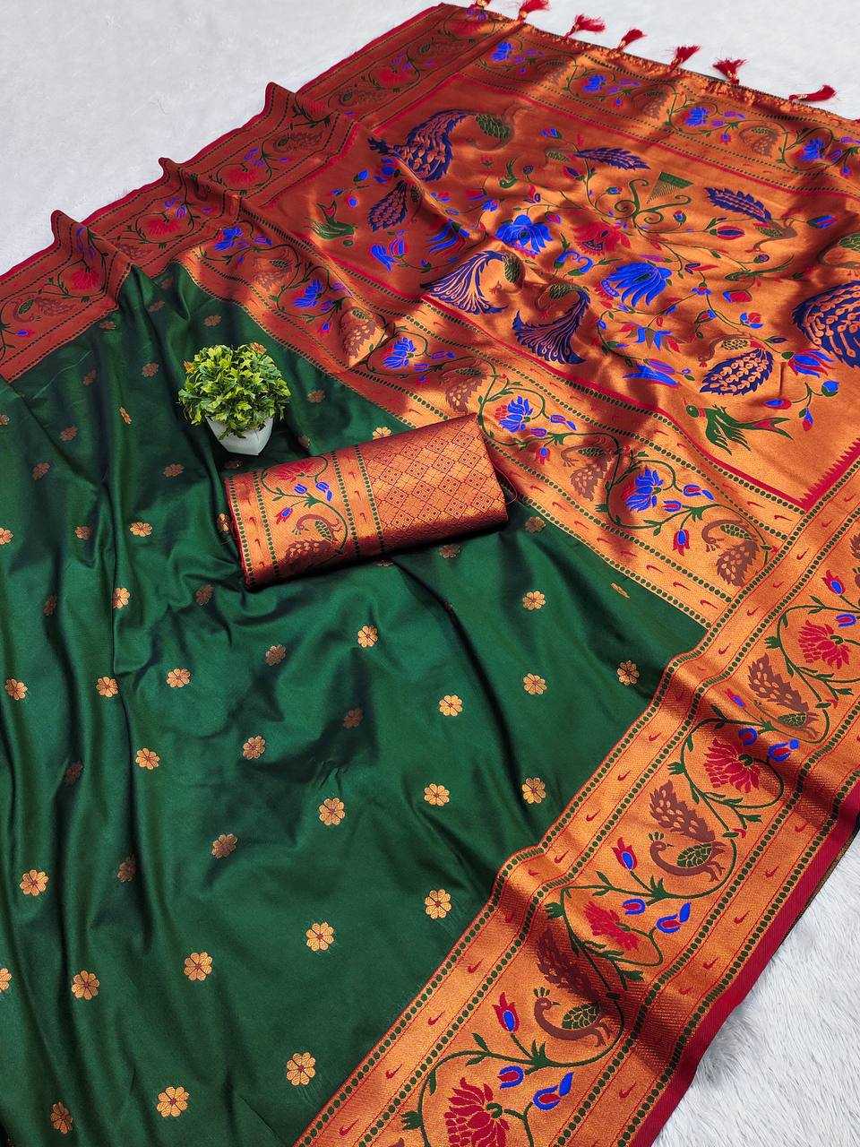 Ynf Paithani Silk RIN150 Coin Paithani Silk Sarees Wholesale Designer Silk Sarees Zari Border Silk Sarees Manufacturer