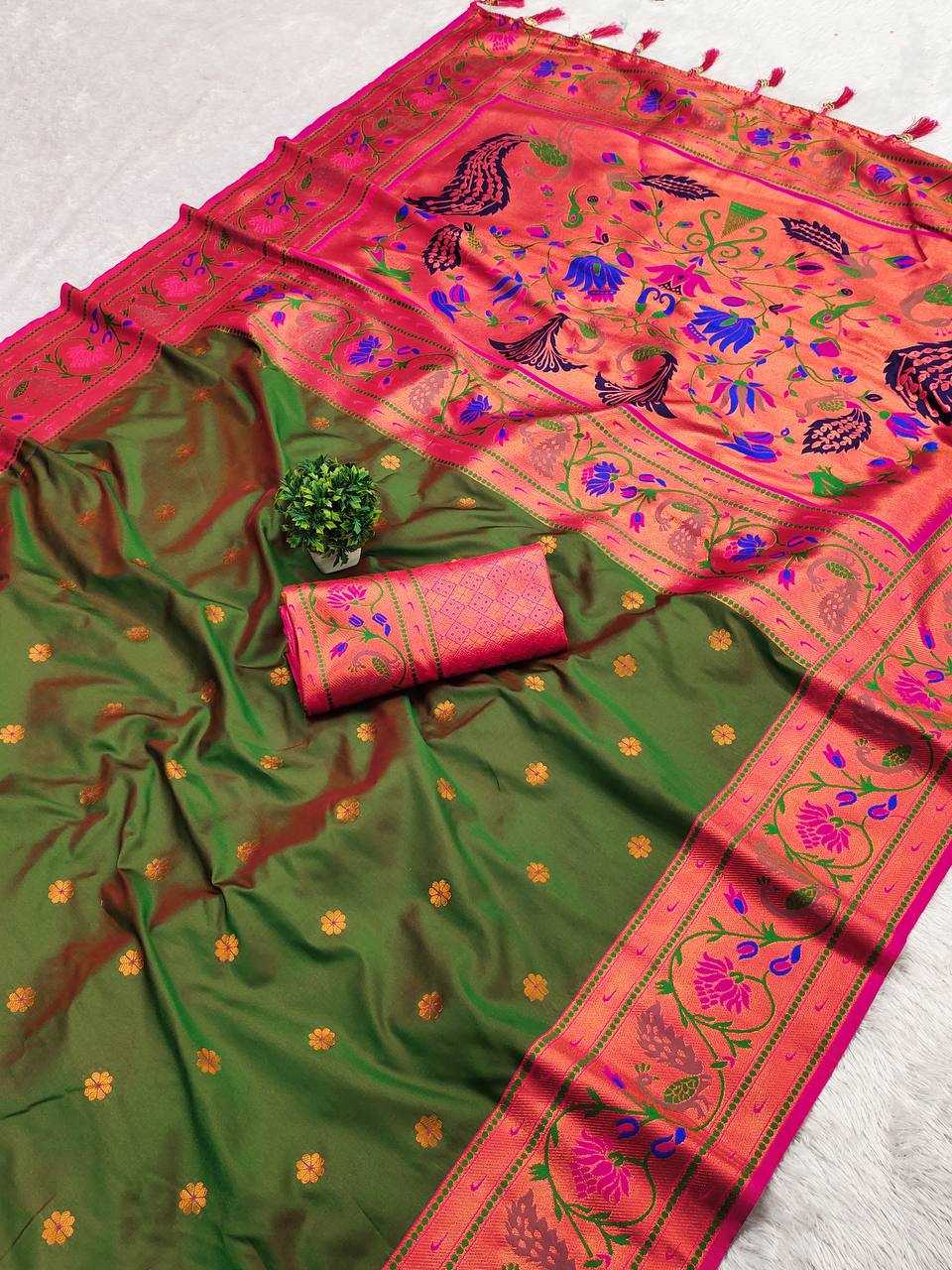 Ynf Paithani Silk RIN150 Coin Paithani Silk Sarees Wholesale Designer Silk Sarees Zari Border Silk Sarees Manufacturer