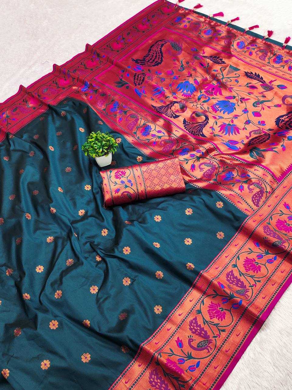Ynf Paithani Silk RIN150 Coin Paithani Silk Sarees Wholesale Designer Silk Sarees Zari Border Silk Sarees Manufacturer