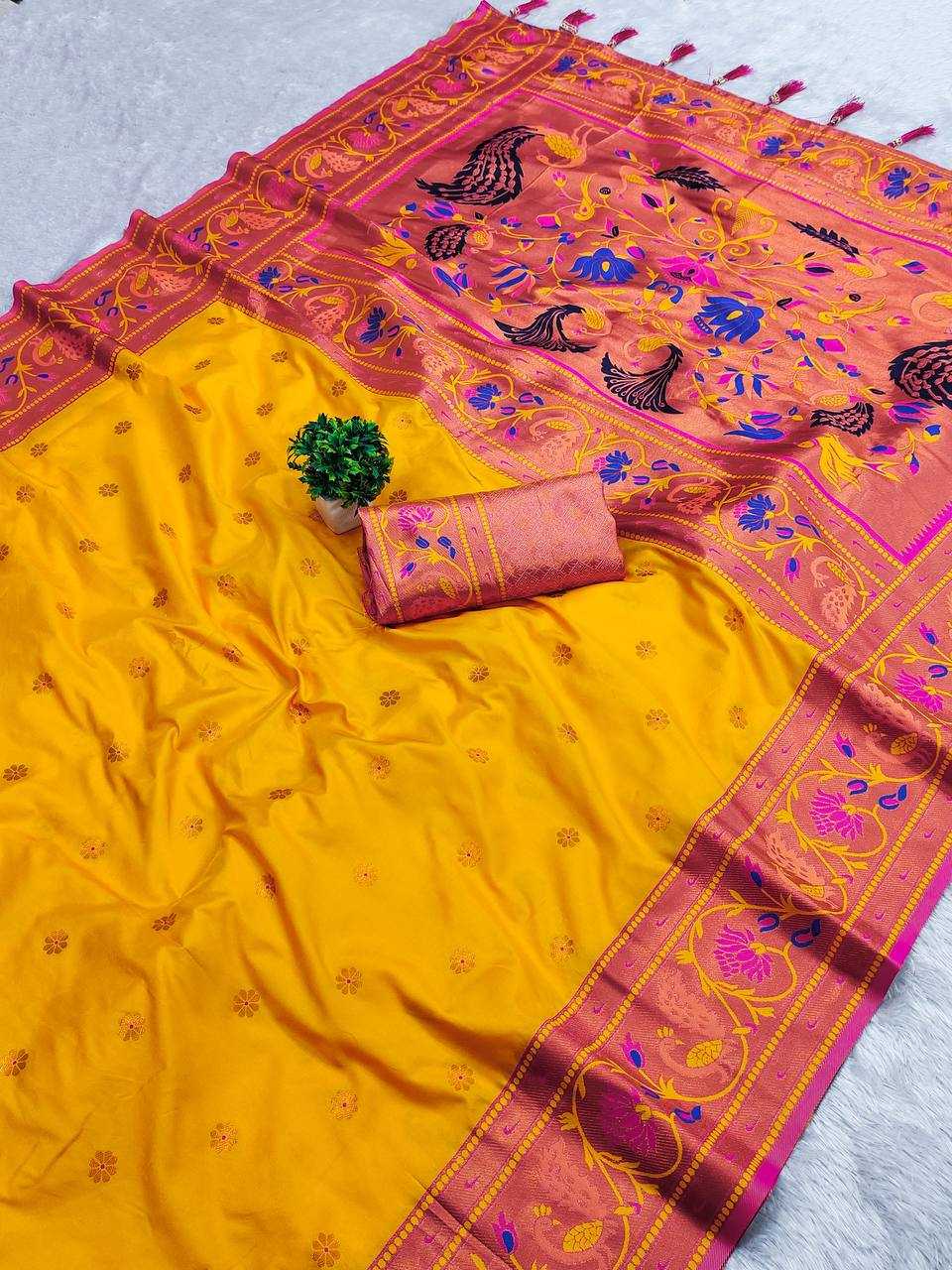 Ynf Paithani Silk RIN150 Coin Paithani Silk Sarees Wholesale Designer Silk Sarees Zari Border Silk Sarees Manufacturer