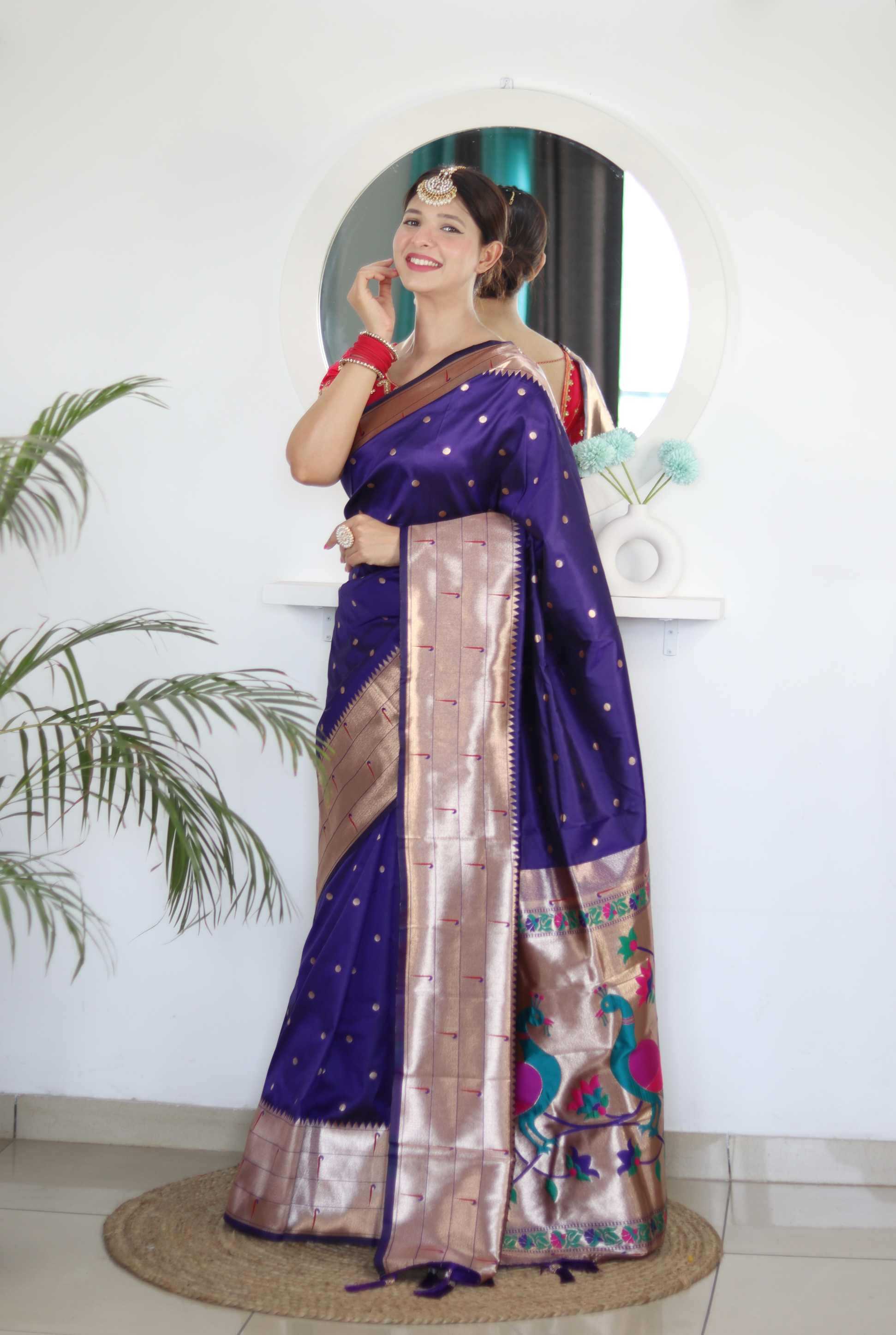 Ynf Paithani Silk RIN150 Kalakruti Paithani Silk Sarees Wedding Collections Wholesale Zari Border Silk Sarees Sangeet Outfits Manufacturer