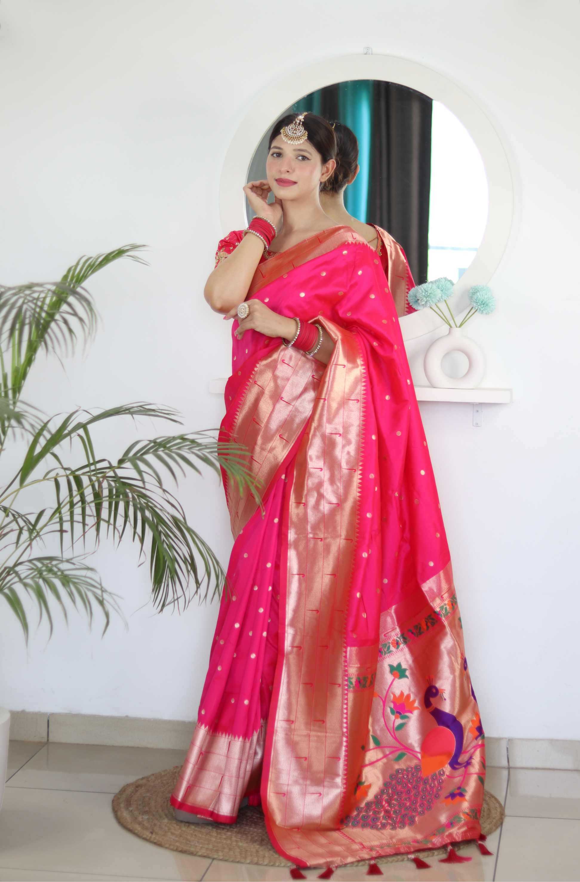 Ynf Paithani Silk RIN150 Kalakruti Paithani Silk Sarees Wedding Collections Wholesale Zari Border Silk Sarees Sangeet Outfits Manufacturer